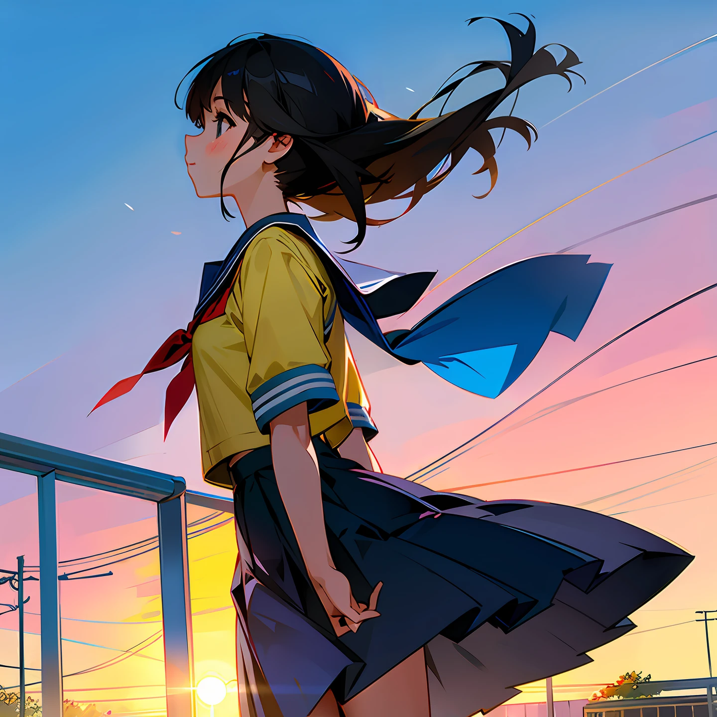 First kiss, elementary school student, beautiful girl, skirt