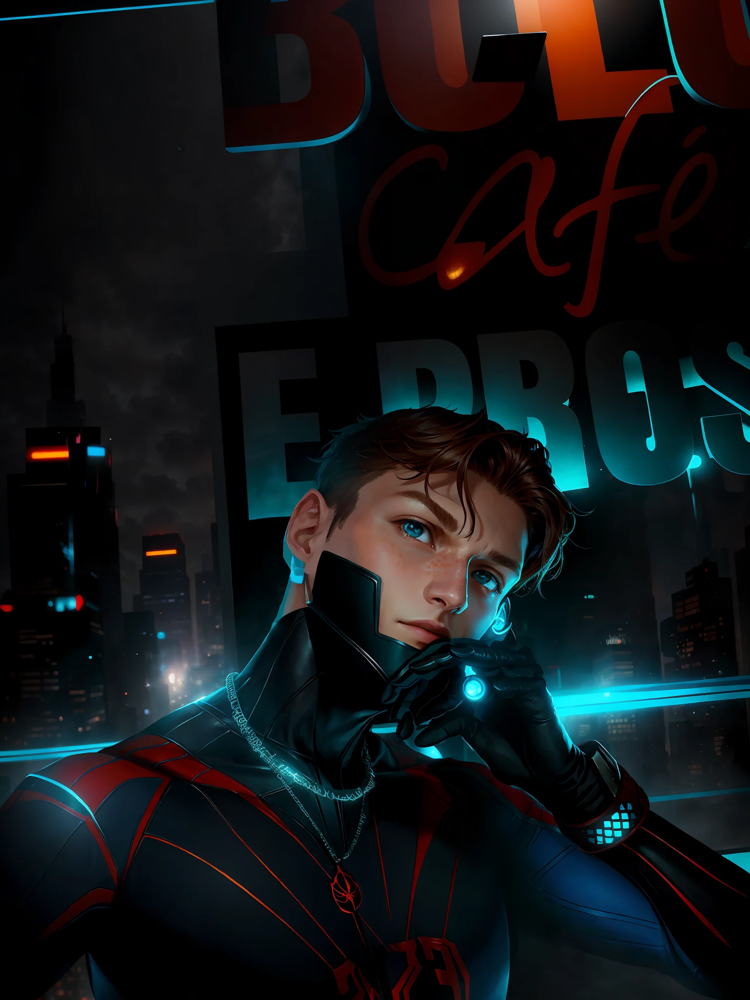 (Award-winning digital art: 1.3) from (Sketch: 1.3),(Energetic:1.3), TomHolland,CGSociety,ArtStation,(Saturated:1.3),(close portrait:1.3),(Male:1.4),(cute:1.4 ), (eye-catching: 1.3), cute, calendar pose, perfectly detailed eyes, studio lighting, spider web themed background, wearing spider-man mask, spider-man costume