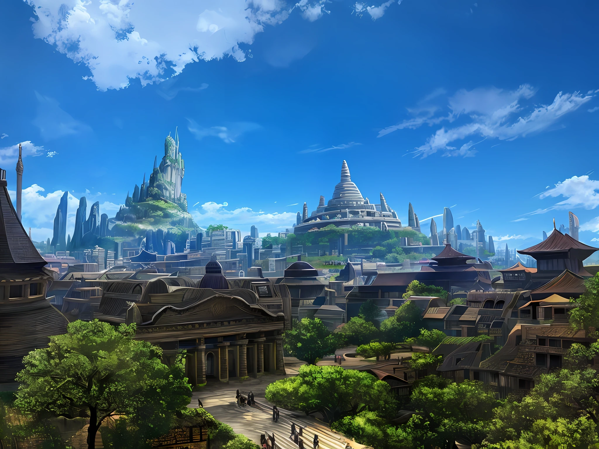 Ancient city, fantasy, city, tree, cloud