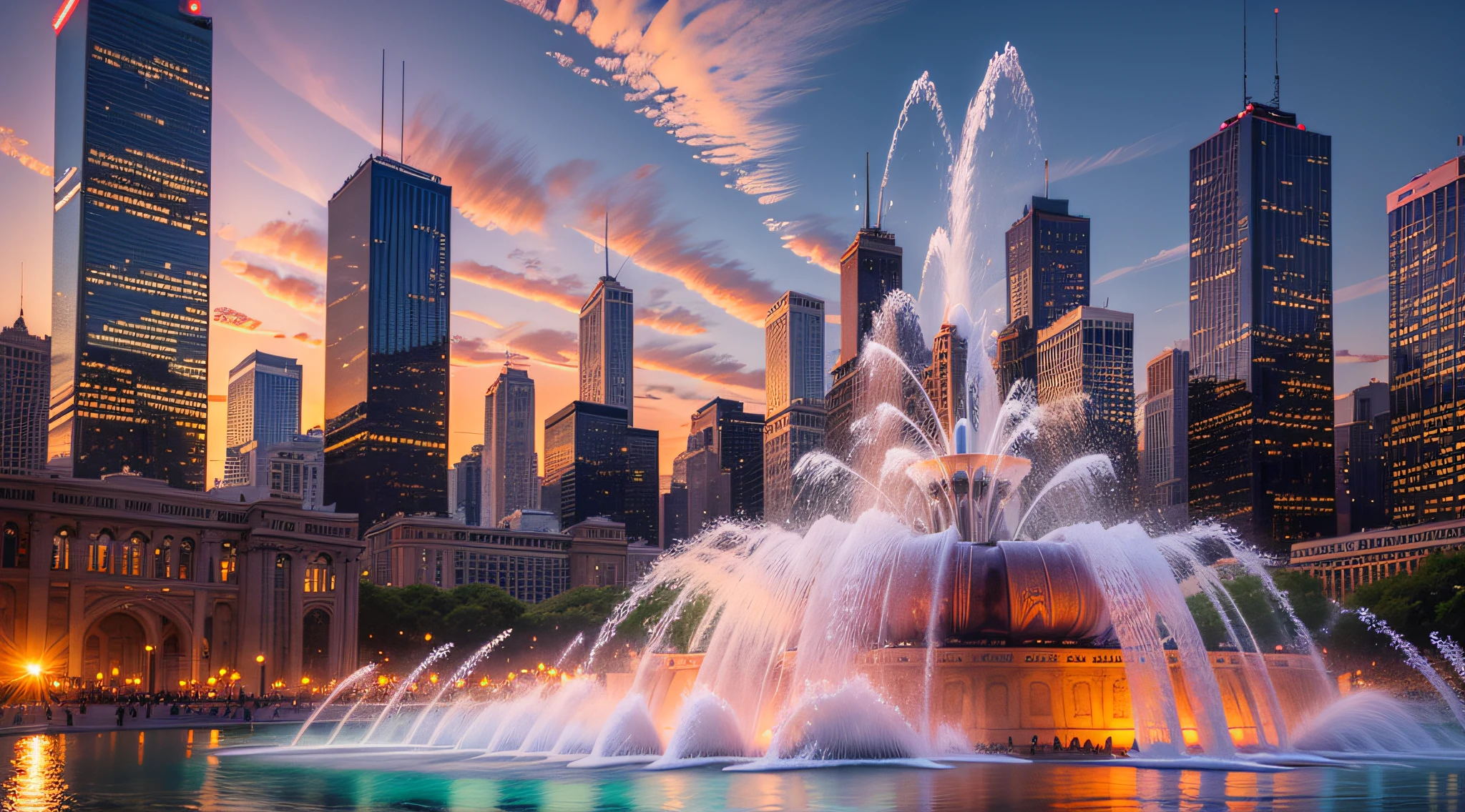 Chicago Buckingham Fountain Sunset, Chicago, IL, USA --auto --s2