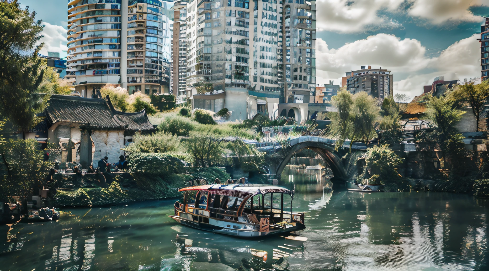 The Chicago River in Downtown Chicago with Tour Boats and the St. Regis Tower --auto --s2