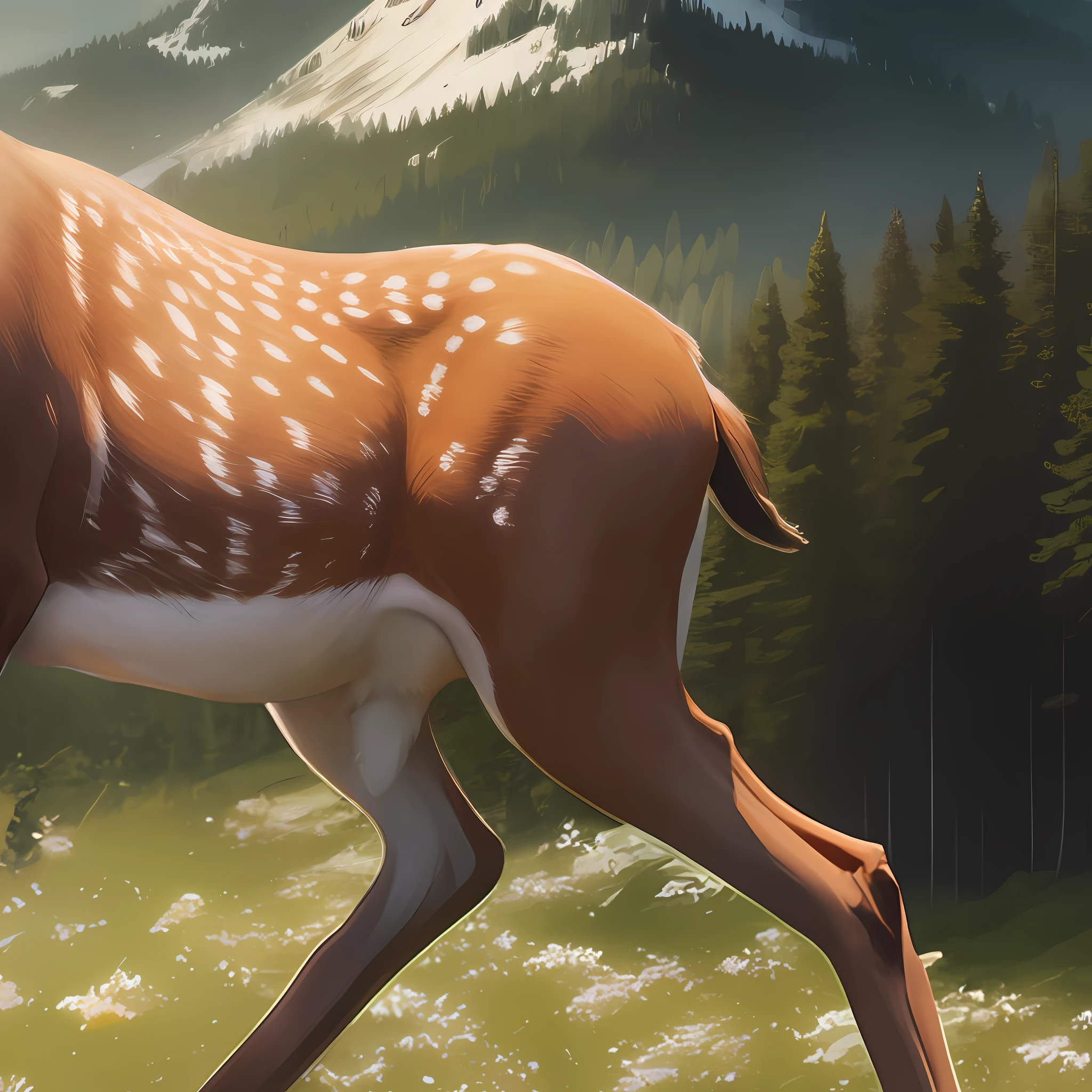 pronounced sexual dimorphism, deer tail, deer close shot, male deer, there is a deer, spotted ultra-realistic, high resolution and detail, photorealistic detailed, realistic scene, close-up, anthropomorphic deer, highly detailed photorealistic, very detailed realistic, photorealistic high-detailed, realistic fantasy rendering, high-quality photorealism, photorealistic detailing, photorealistic style,  Realistic High Detail 2 3