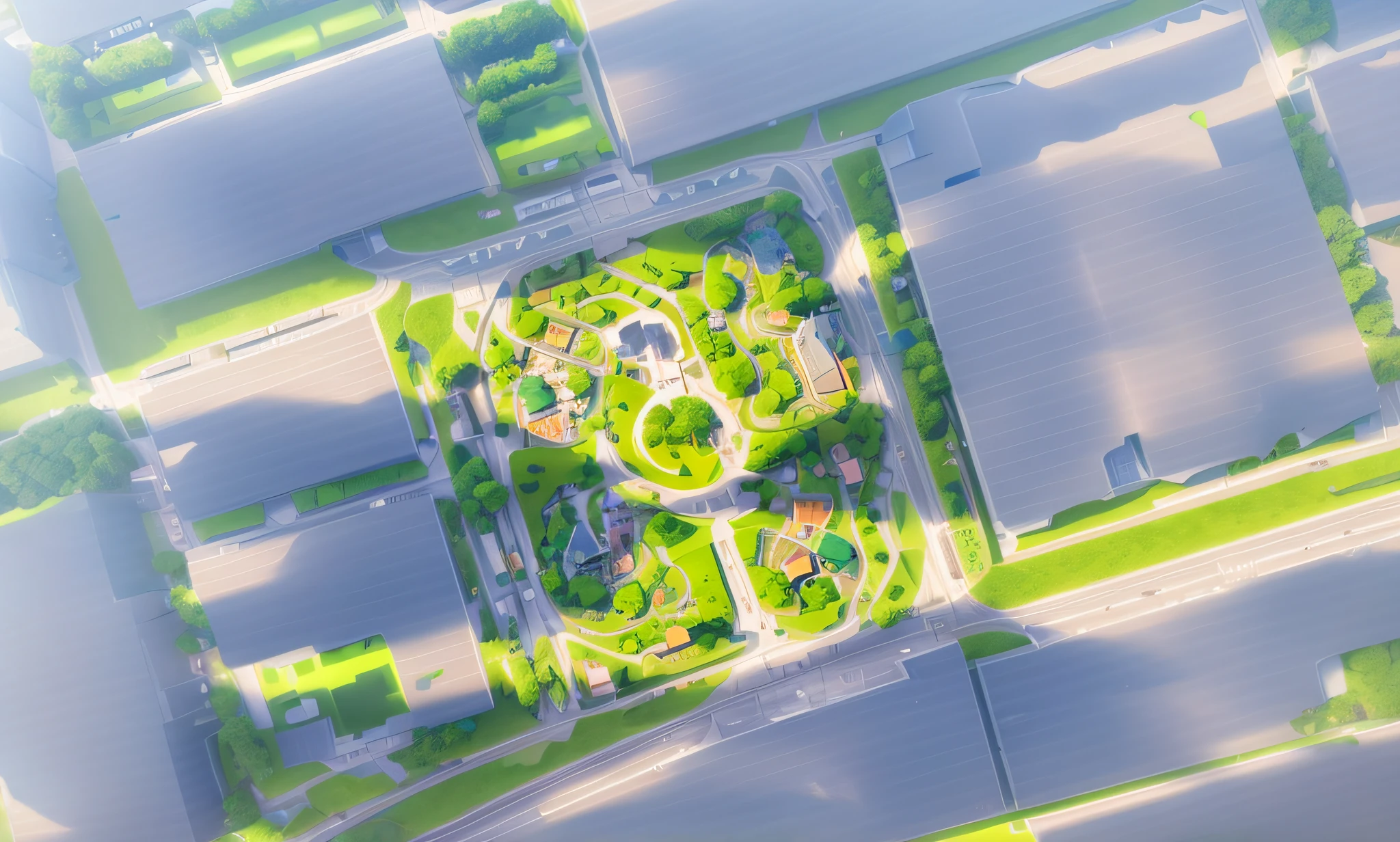 View of a green park square with many trees, best quality, super detailed, (full detail), (4k), 8k, trees, houses, grass, buildings, curved roads, relief. Terrain, gallery, aerial view of park with lots of trees and many buildings, aerial illustration, aerial view, aerial view, aerial view, overhead view, overhead view, isometric aerial view, aerial view, [top view]!!, top view, top view, aerial view, aerial view, aerial view, aerial view, aerial view, aerial view,