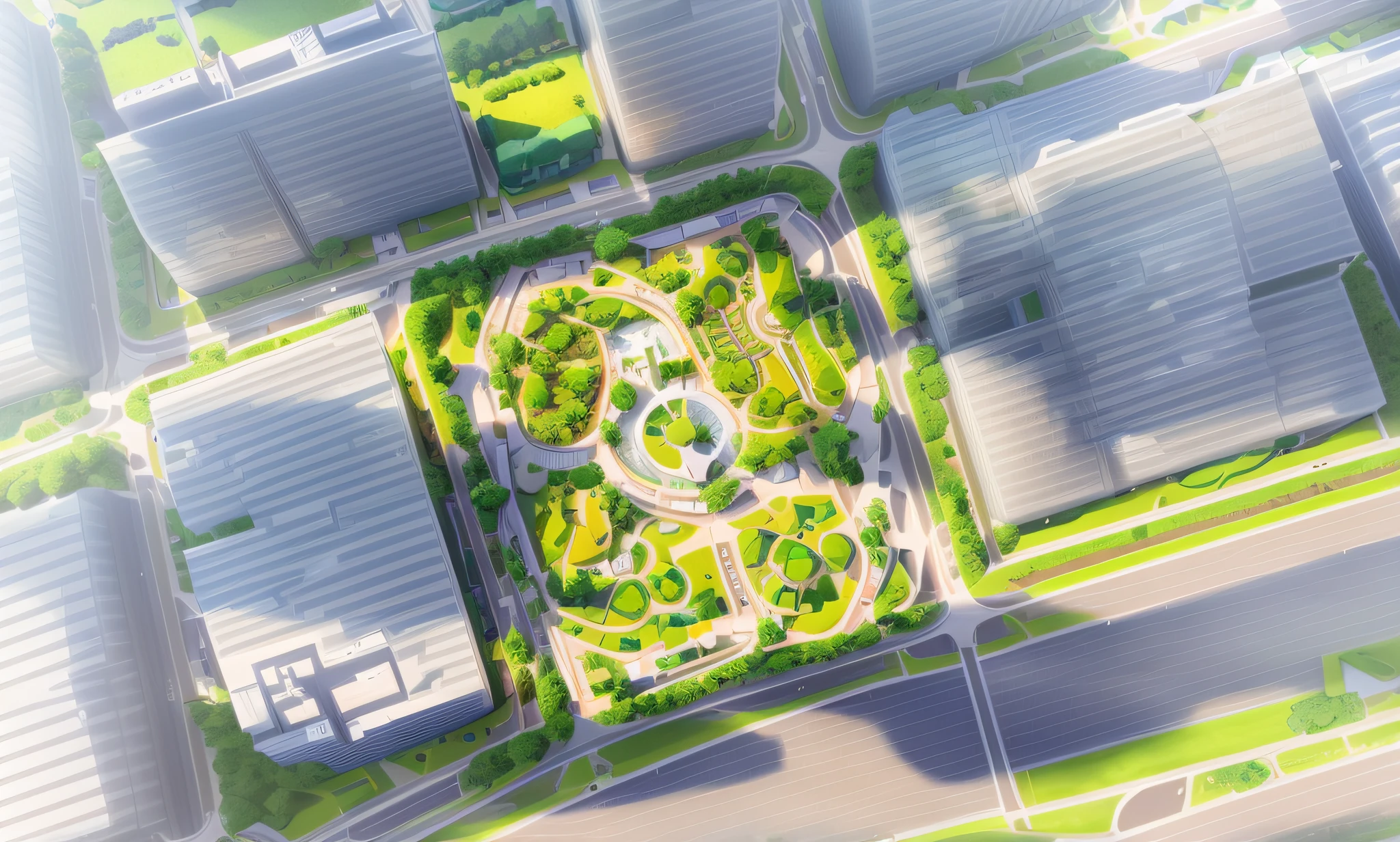 View of a green park square with many trees, best quality, super detailed, (full detail), (4k), 8k, trees, houses, grass, buildings, curved roads, relief. Terrain, gallery, aerial view of park with lots of trees and many buildings, aerial illustration, aerial view, aerial view, aerial view, overhead view, overhead view, isometric aerial view, aerial view, [top view]!!, top view, top view, aerial view, aerial view, aerial view, aerial view, aerial view, aerial view,