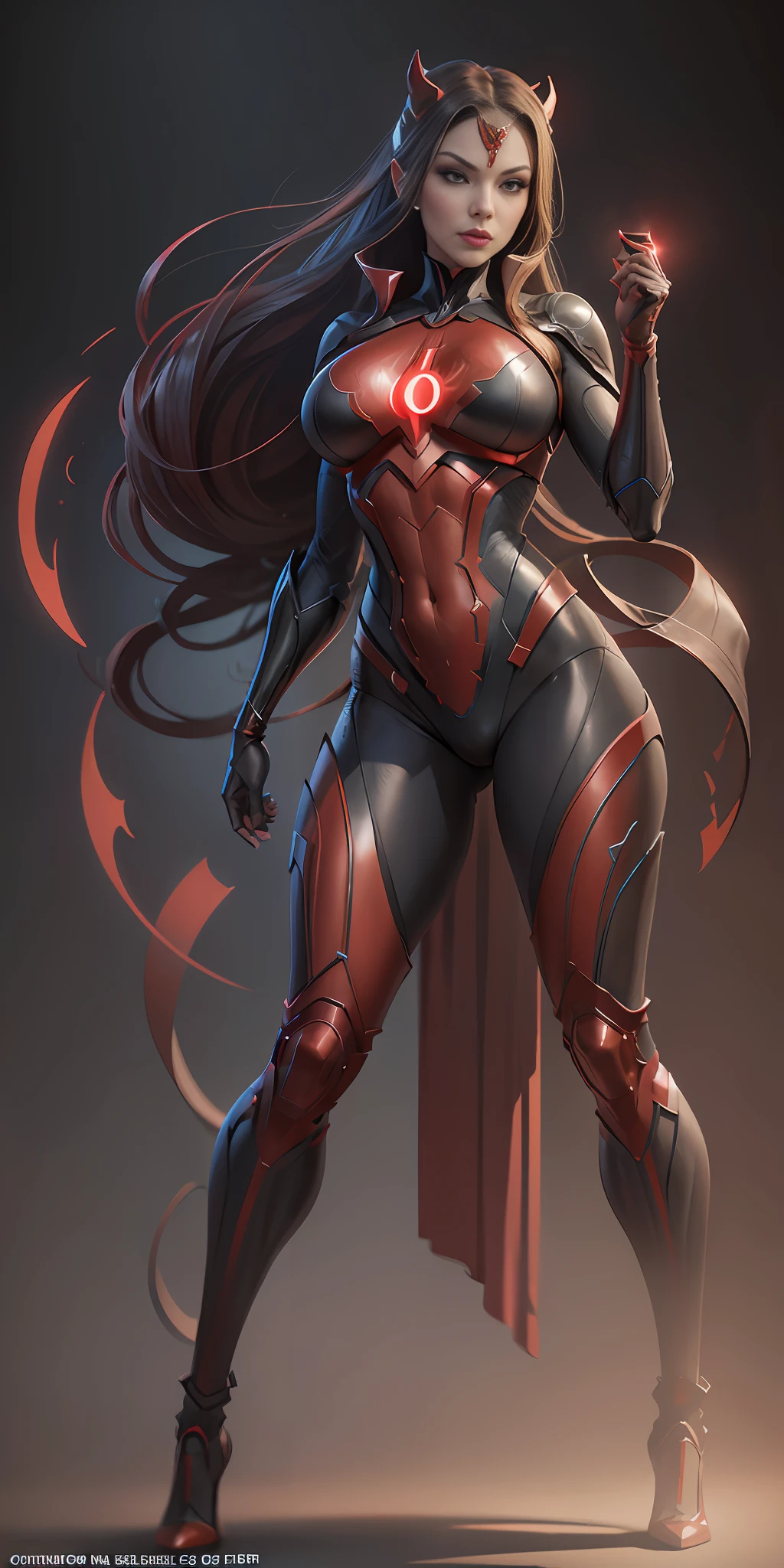 Woman dressed as Red Lantern from DC, big breasts, frontal, full-length, looking at the camera, facing the audience, standing pose, simple background, three-dimensional light, detailed full-body concept, sleek digital concept art, beautiful full-body concept art, art trend, full-length CGsociety,