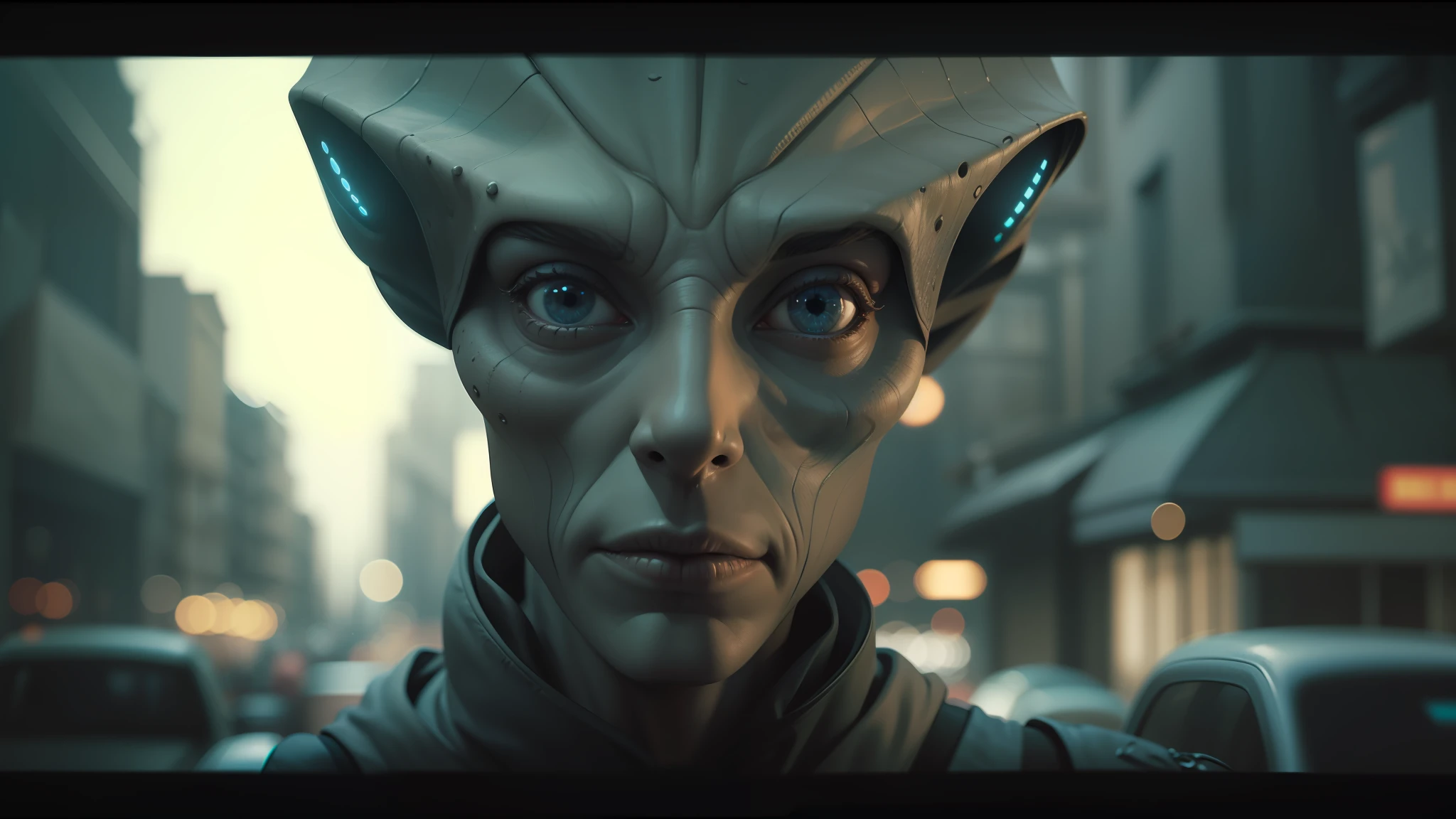 a close up of a person with a strange face and a hood on, asteroids realistic cinematic, pierre pellegrini and ash thorp, supporting characters, with big eyes, perfectly symmetrical alien face, reptilian skin, generic male npc face, nomad, facial closeup, valerian, award - winning brand agency, by Aaron Nagel, xenobiology --auto --s2