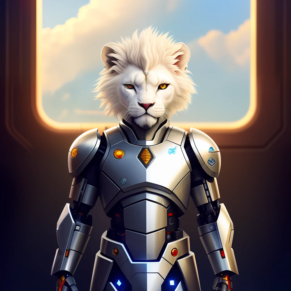 A Cyborg Warrior White Lion Who Can Speak Human Language