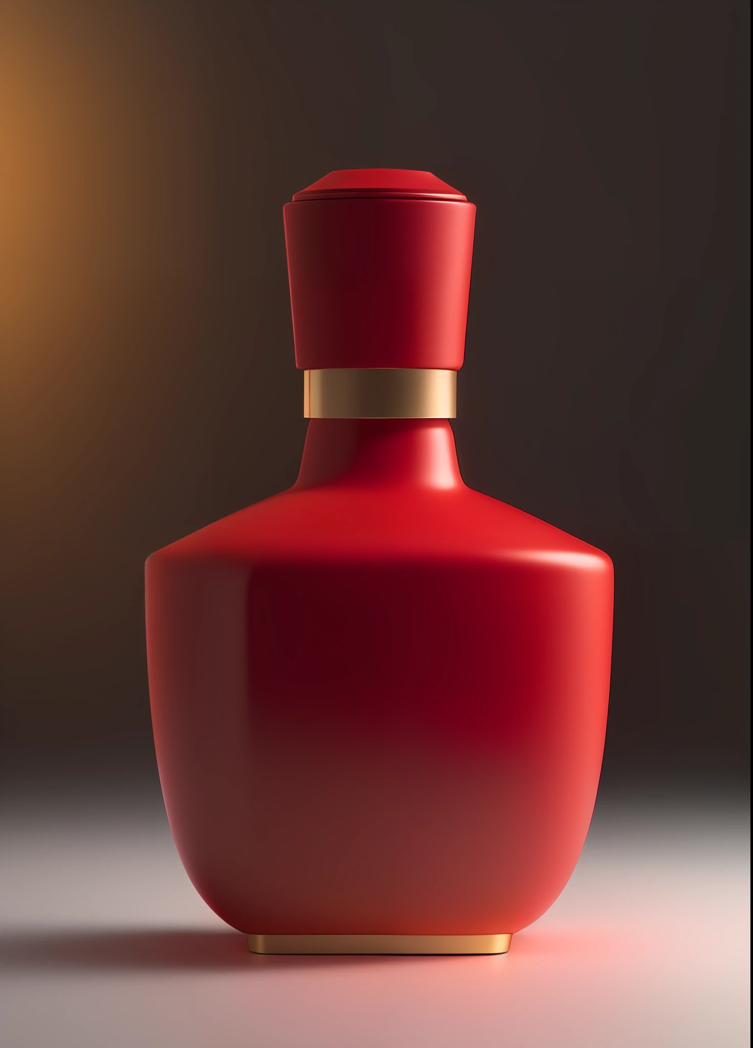 8K Ultra HD, red bottle independent of white background, red ceramic texture bottle, gold lid, fine but detailed, texture through rendering lights, three-dimensional painting, front wide floodlighting, vray rendering, help you show and create.