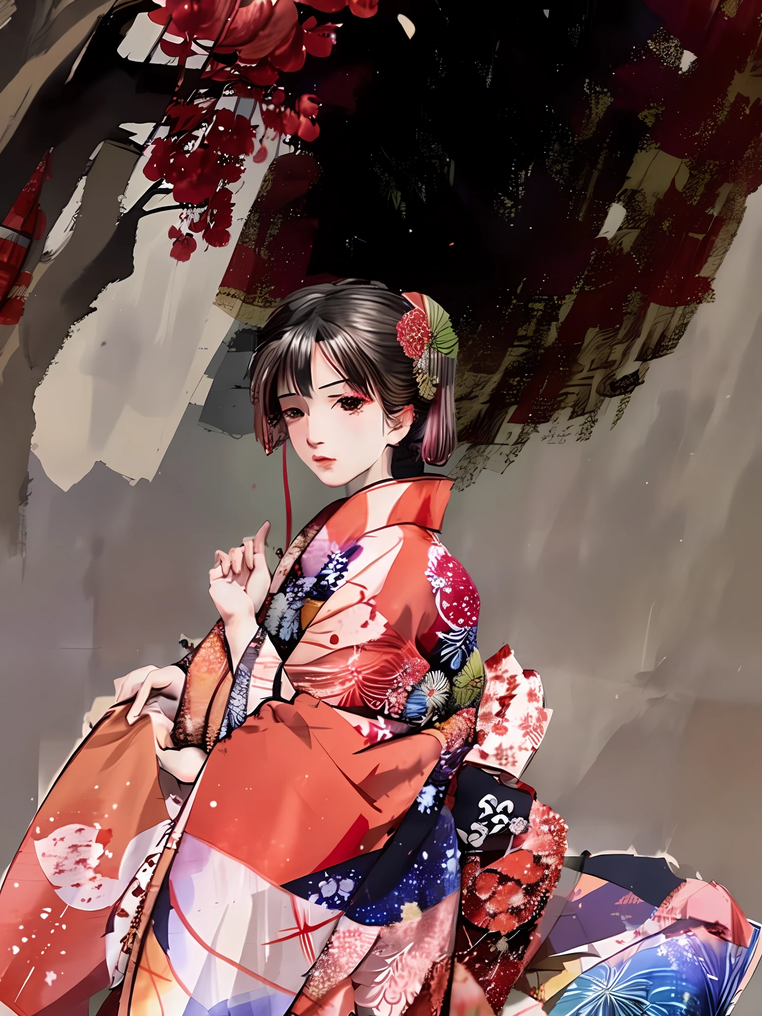 there is a man in a kimono standing under a tree, japanese kimono, in kimono, inspired by Itō Ogura Yonesuke, handsome guy in demon slayer art, handsome japanese demon boy, wearing royal kimono, wearing a haori, intricate hakama, kimono, wearing kimono, hakama kimono, clothed in old samurai uniform, japanese clothes