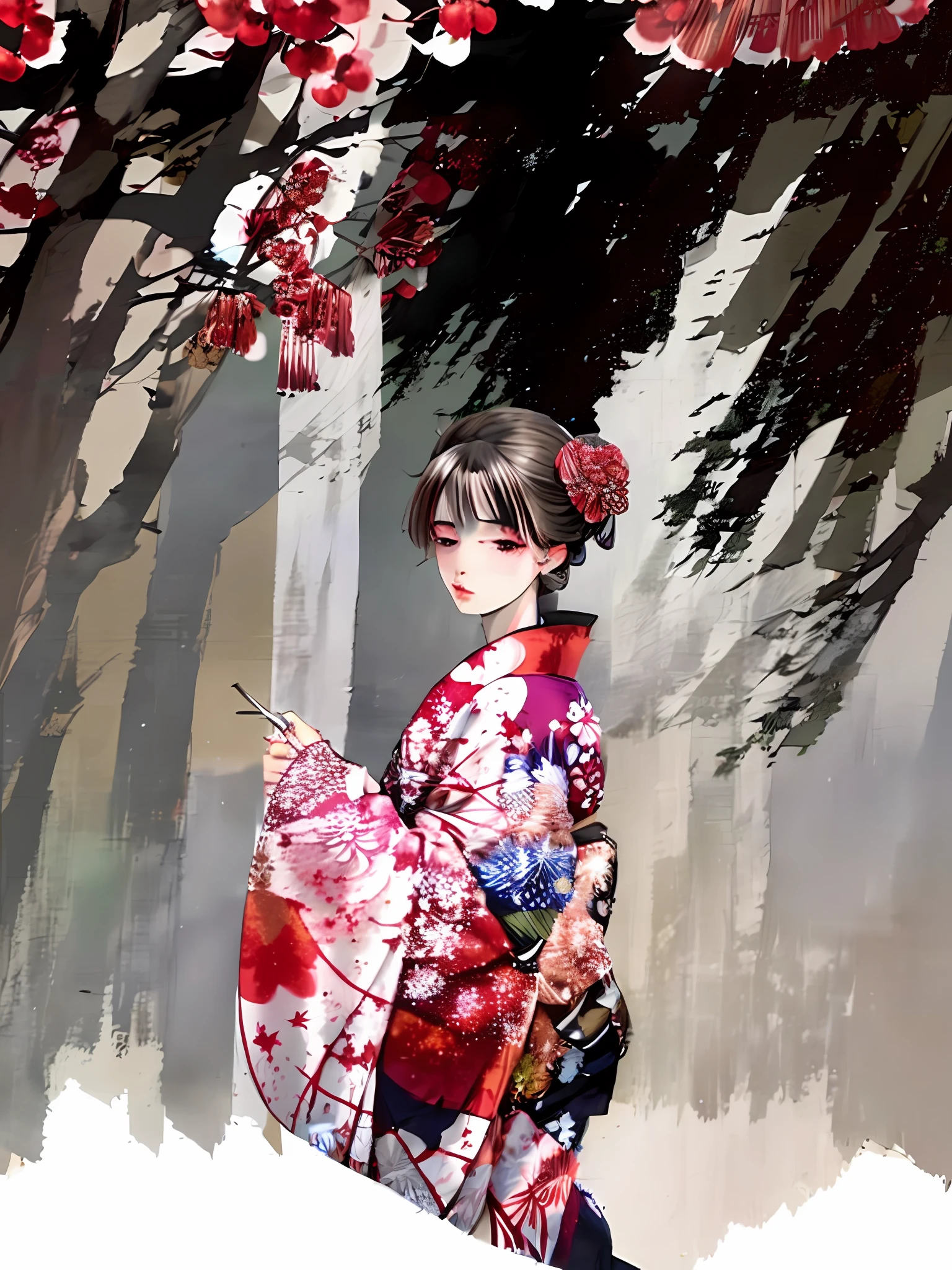there is a man in a kimono standing under a tree, japanese kimono, in kimono, inspired by Itō Ogura Yonesuke, handsome guy in demon slayer art, handsome japanese demon boy, wearing royal kimono, wearing a haori, intricate hakama, kimono, wearing kimono, hakama kimono, clothed in old samurai uniform, japanese clothes