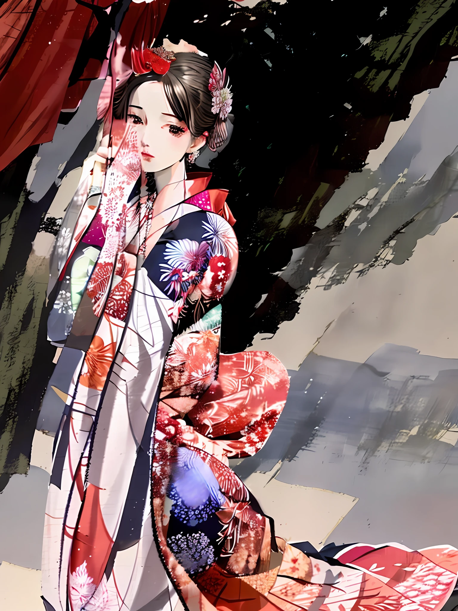 there is a man in a kimono standing under a tree, japanese kimono, in kimono, inspired by Itō Ogura Yonesuke, handsome guy in demon slayer art, handsome japanese demon boy, wearing royal kimono, wearing a haori, intricate hakama, kimono, wearing kimono, hakama kimono, clothed in old samurai uniform, japanese clothes