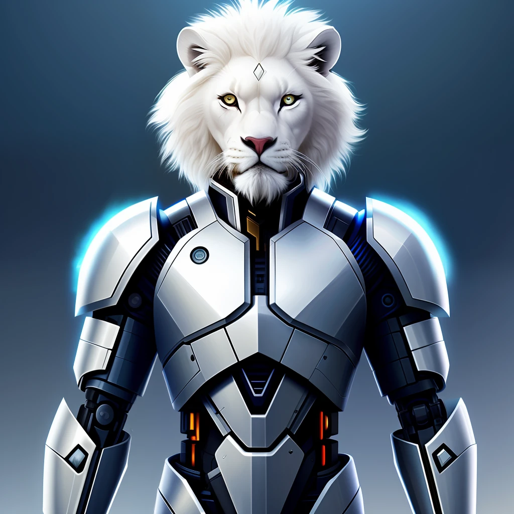 A Cyborg Warrior White Lion Child Who Can Speak Human Language