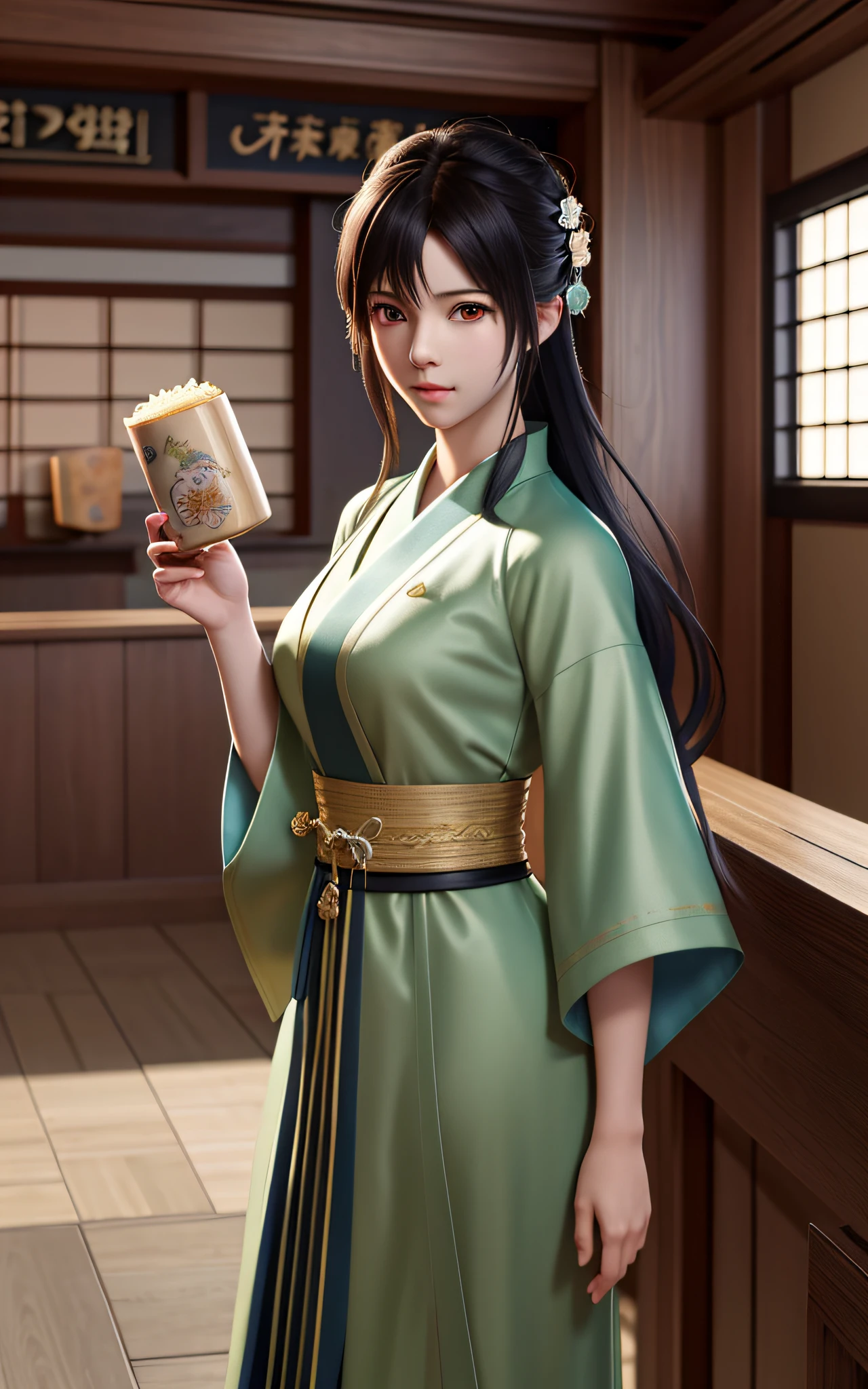 _modelshoot style, close up, (extremely detailed CG unity 8k wallpaper), full shot body photo of the most beautiful artwork in the world, beautiful ((ramen shop)), professional majestic impressionism oil painting by Waterhouse, John Constable, Ed Blinkey, Atey Ghailan, Studio Ghibli, by Jeremy Mann, Greg Manchess, Antonio Moro, trending on ArtStation, trending on CGSociety, Intricate, High Detail, dramatic, makoto shinkai kyoto, trending on artstation, trending on CGsociety, anime, cel shading