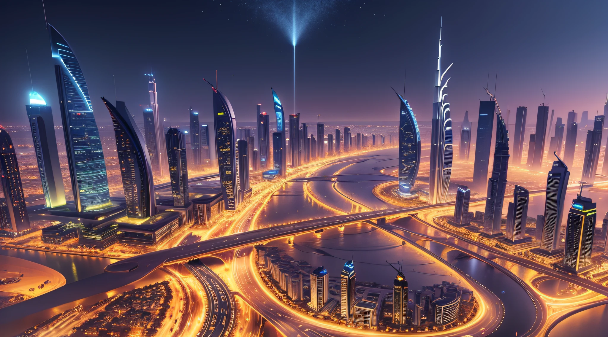Dubai skyline with beautiful city close to it's busiest highway on traffic --auto --s2