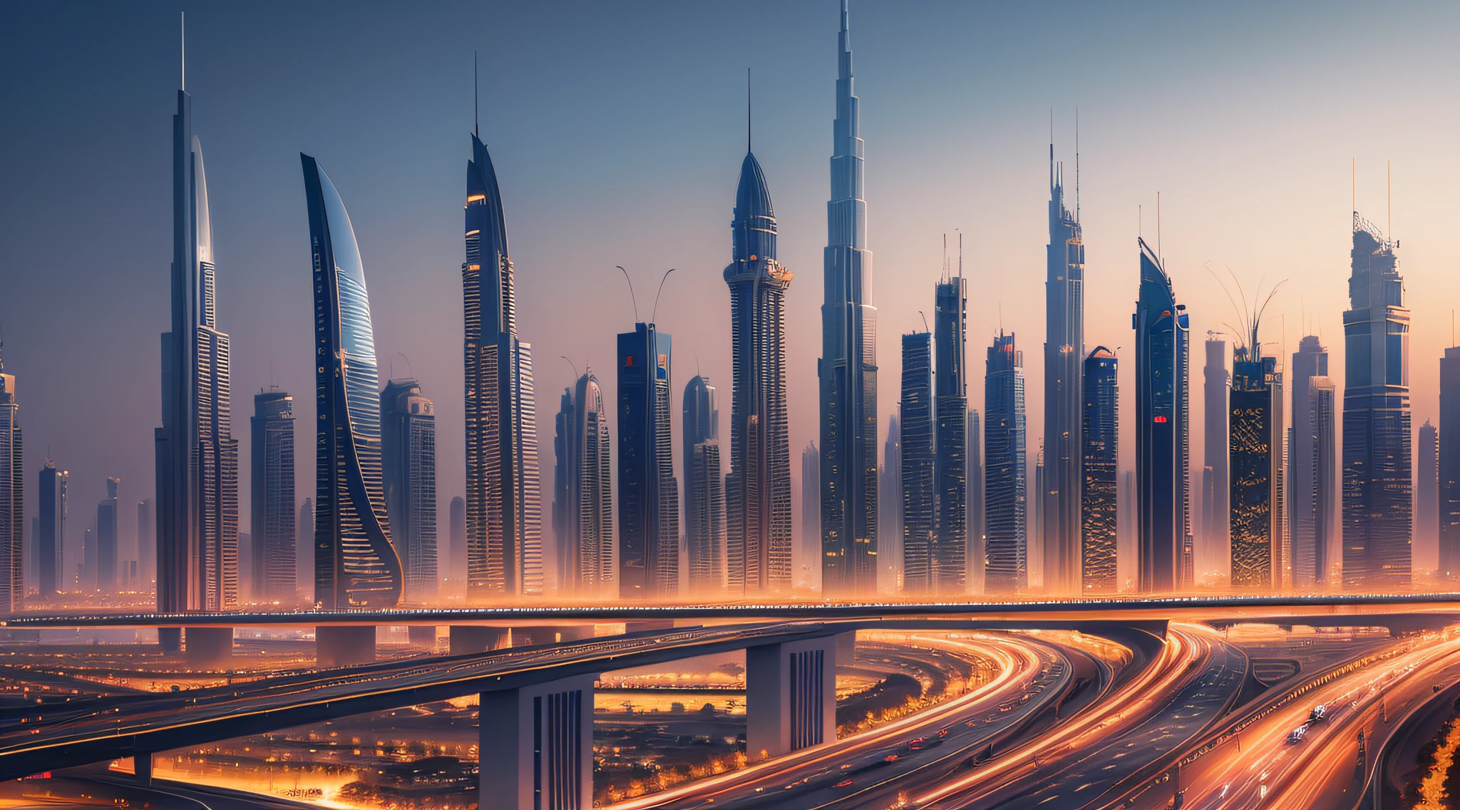 Dubai skyline with beautiful city close to it's busiest highway on traffic --auto --s2