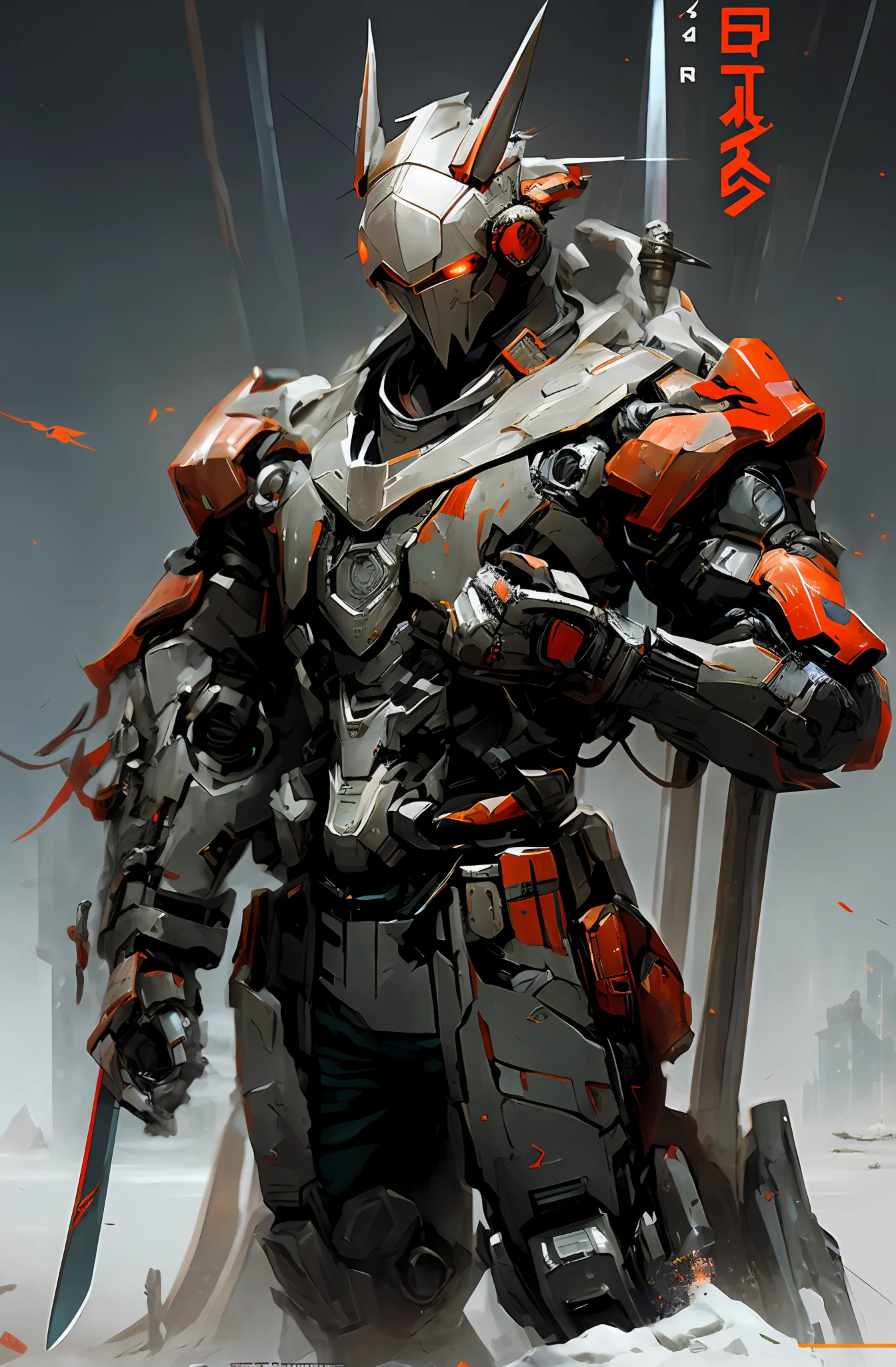 arafed robot with a sword and a sword in his hand, hard surface concept art, high quality digital concept art, painterly humanoid mecha, alexandre ferra mecha, wojtek fus, inspired by Marek Okon, epic sci-fi character art, epic sci - fi character art, cgsociety concept art, cool mecha style