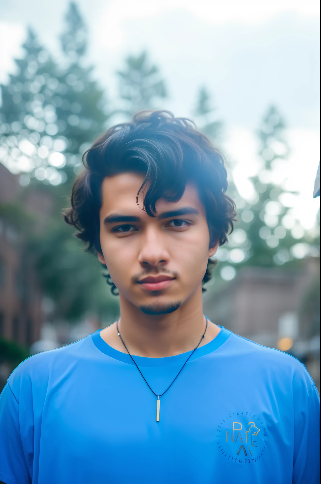 there is a young man standing in a street with a necklace on, with accurate face, potrait, portrait shot 8 k, protrait, mid shot portrait, portait photo profile picture, facebook profile picture, portait image, full protrait, wide angle portrait, best quality