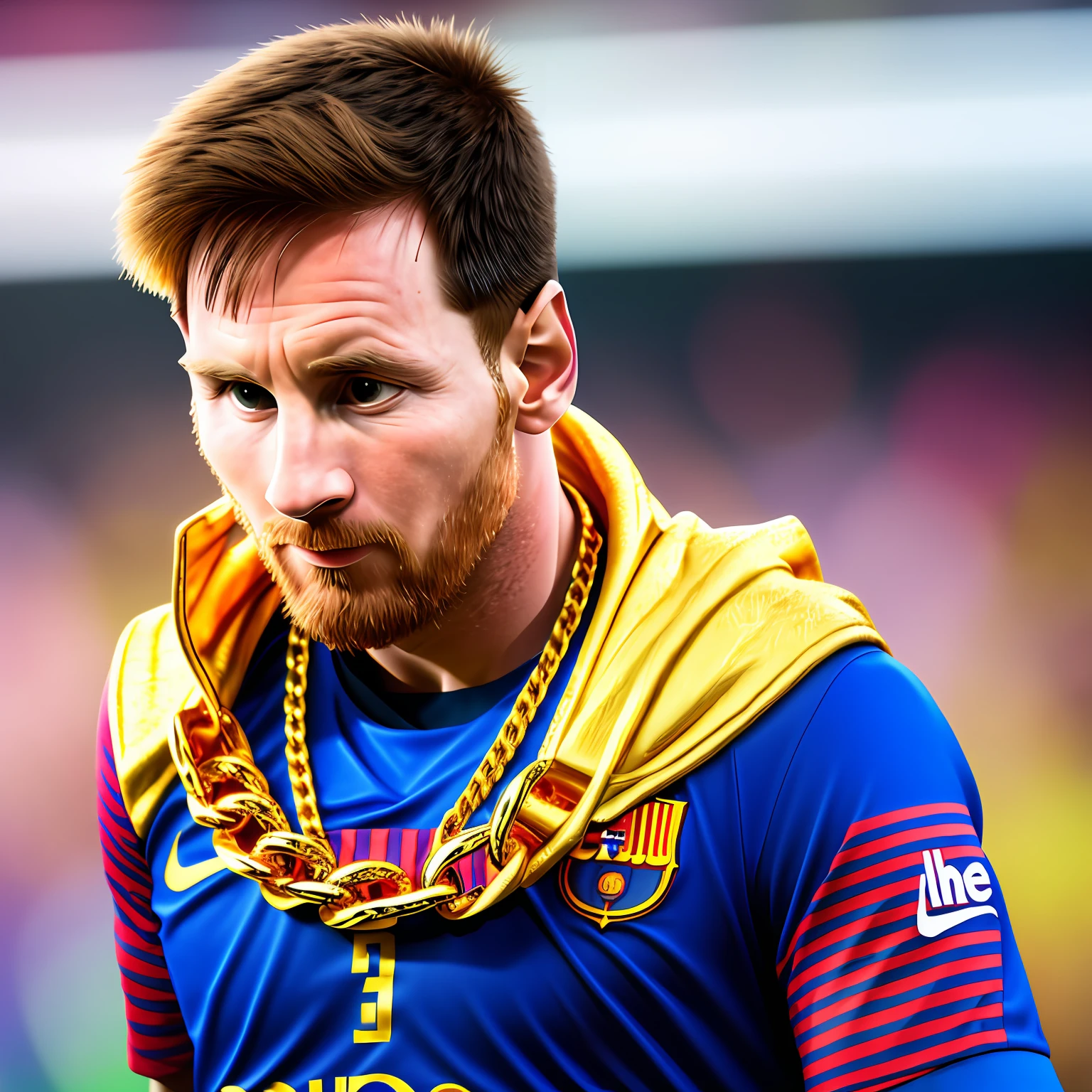messi wearing gold chains, dslr, hdr