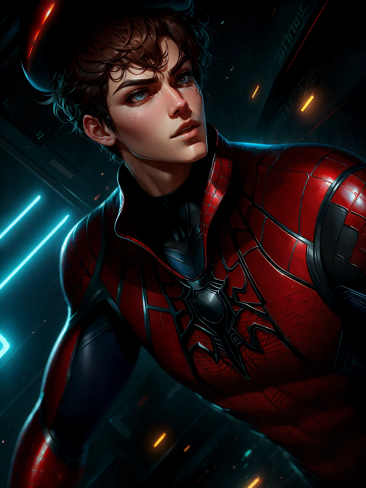 (Award Winning Digital Artwork:1.3) of (Sketch:1.3),(Energetic:1.3) Spidey, CGSociety,ArtStation,(Saturated:1.3),(close portrait:1.3),(Feminine:1.4),(beautiful:1.4),(attractive:1.3),handsome,calendar pose,perfectly detailed eyes,studio lighting,thematic background