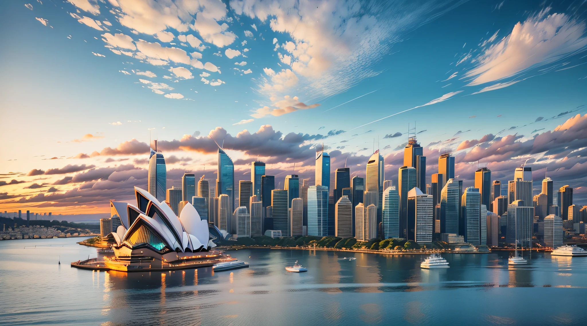 Australia sydney CBD panoramic view from Kirribilli before sunset cloudy sky and bright cityscape line --auto --s2