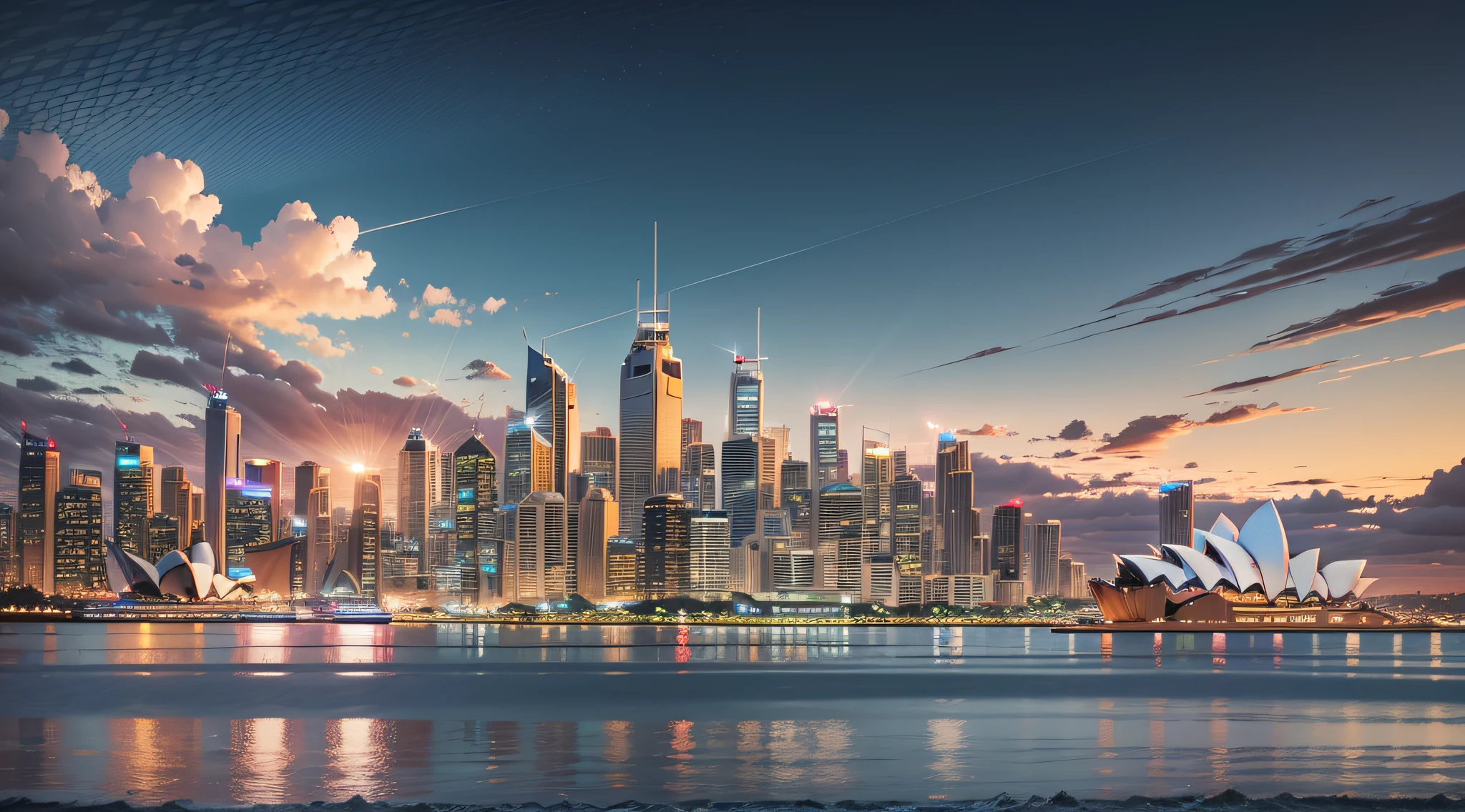 Australia sydney CBD panoramic view from Kirribilli before sunset cloudy sky and bright cityscape line --auto --s2