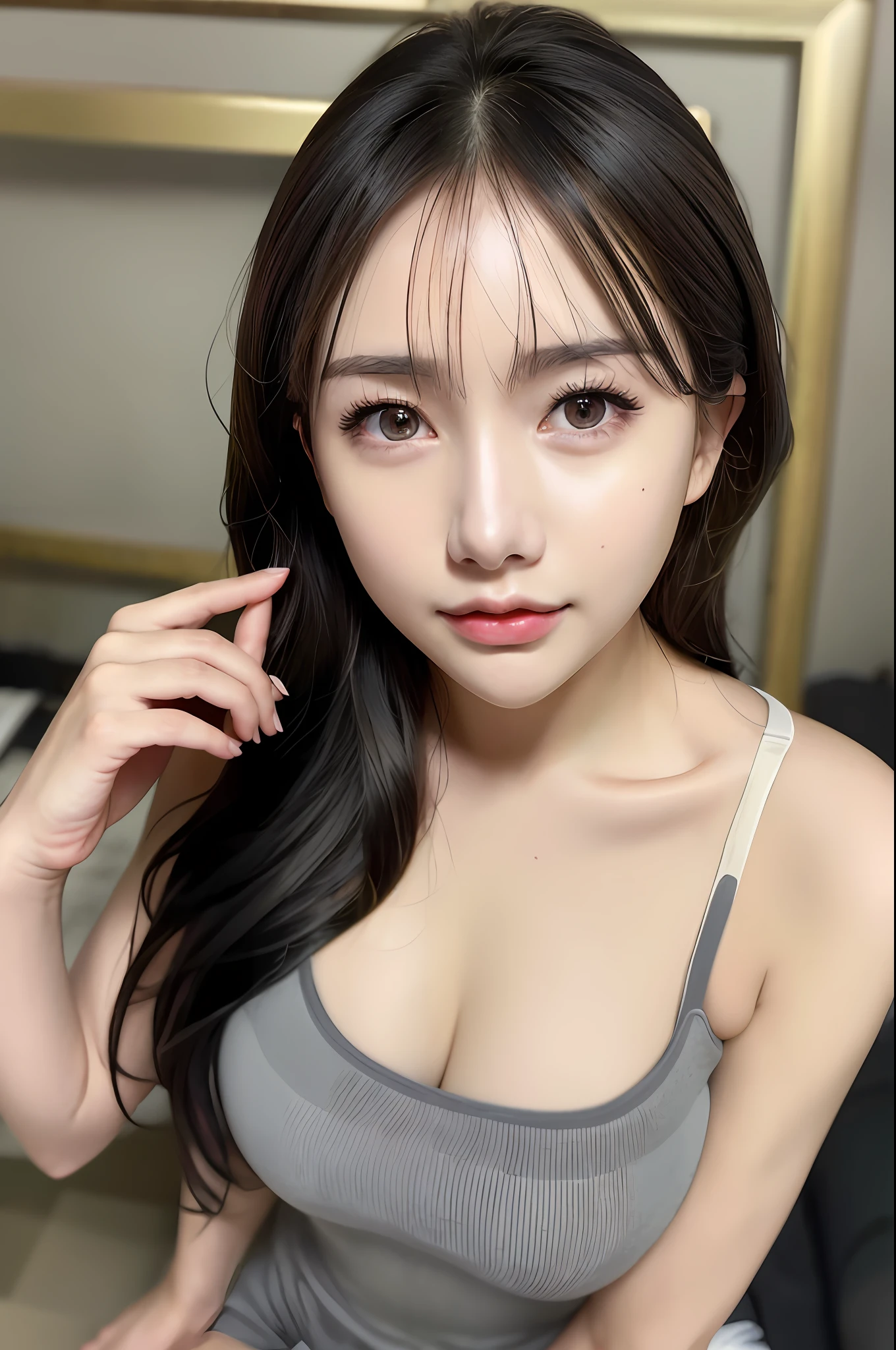 (8K, Best Quality, Masterpiece: 1.2), (Realistic, Photorealistic, Photorealistic: 1.37), Ultra Detailed, Beautiful Detailed Eyes, Beautiful Detailed Nose, Beautiful Japan Person, Nude, Eyes are black, Hair is golden, No clothes