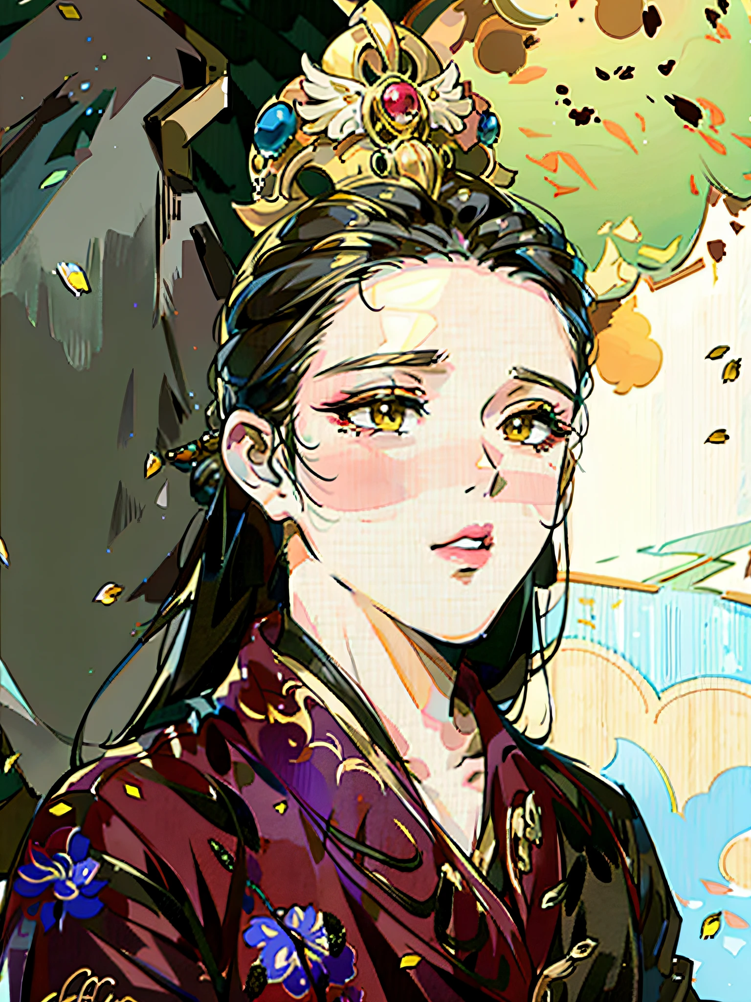Ink caricature, luxurious gold costume