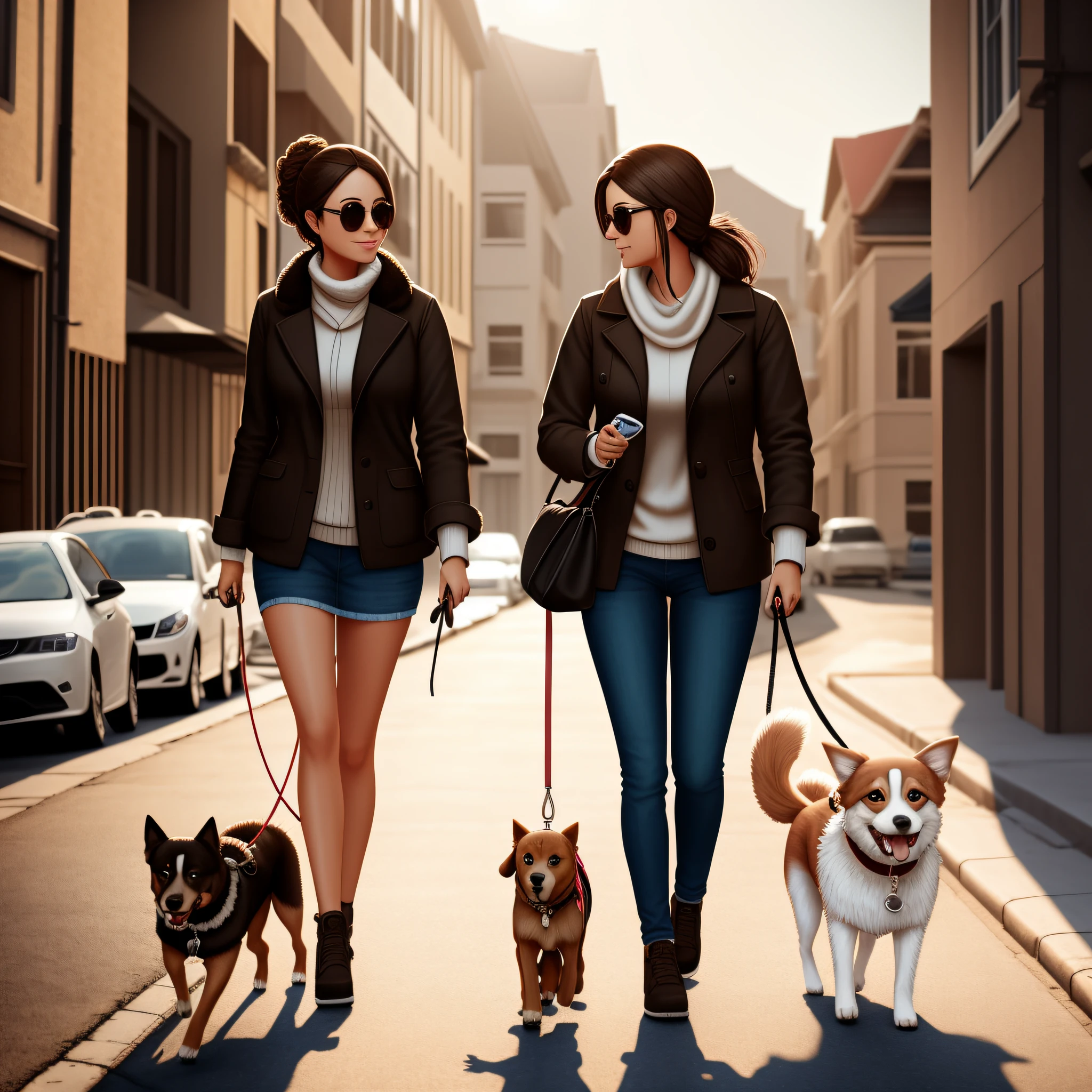 a woman walking her dog on the street, art by Dreemurr Pooper