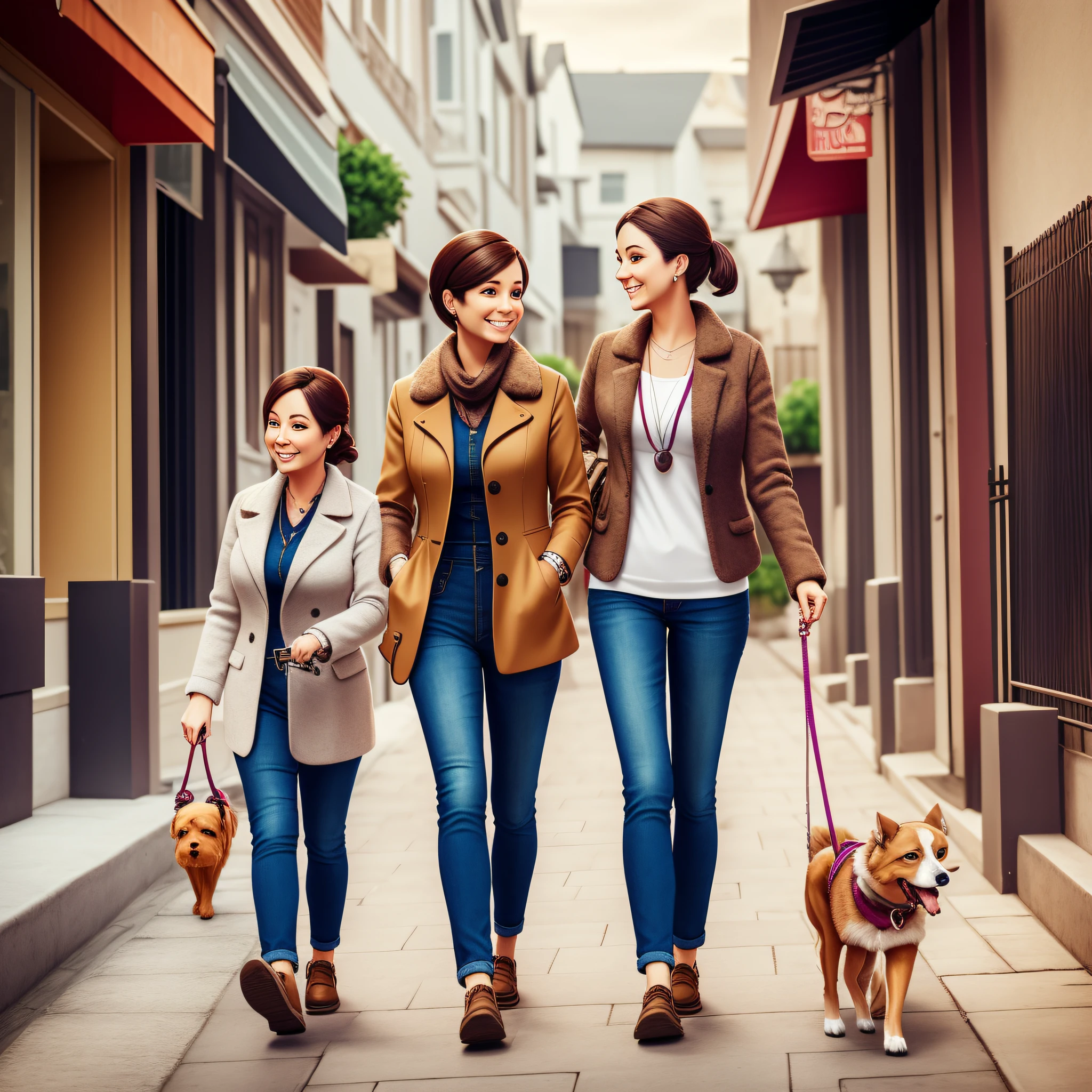 a woman walking her dog on the street, art by Dreemurr Pooper