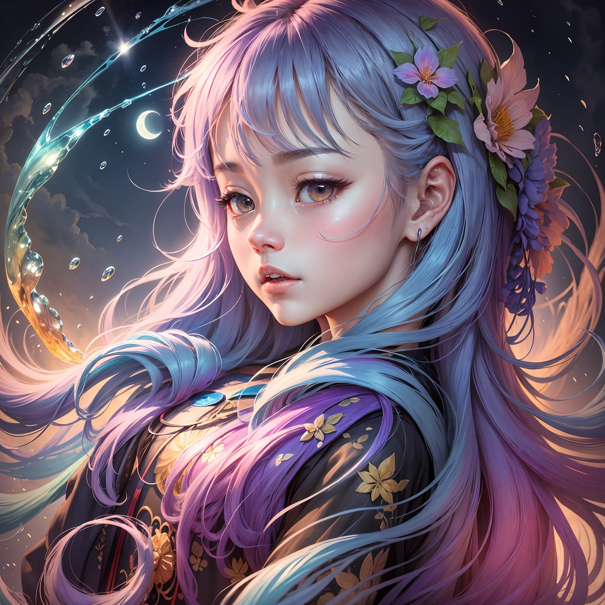 (8k, RAW photo:1.2), best quality, ultra high res,dramatic angle,(fluttered detailed color splashs), (illustration),(((1 girl))),(long hair),(rain:0.9), (头饰:1.4),少女身边有一座古宫,汉服,(重点),彩色水墨画,(泼彩),泼彩,(((colorful))),(素描:0.8) , Masterpiece, best quality, beautiful painted, highly detailed,(denoising:0.6),[splash ink],((ink refraction)), (beautiful detailed sky),moon,highly,detaild,(masterpiece, best quality, extremely detailed） CG unity 8k壁纸，杰作，最好的质量，超详细），（石蒜）， --auto --s2
