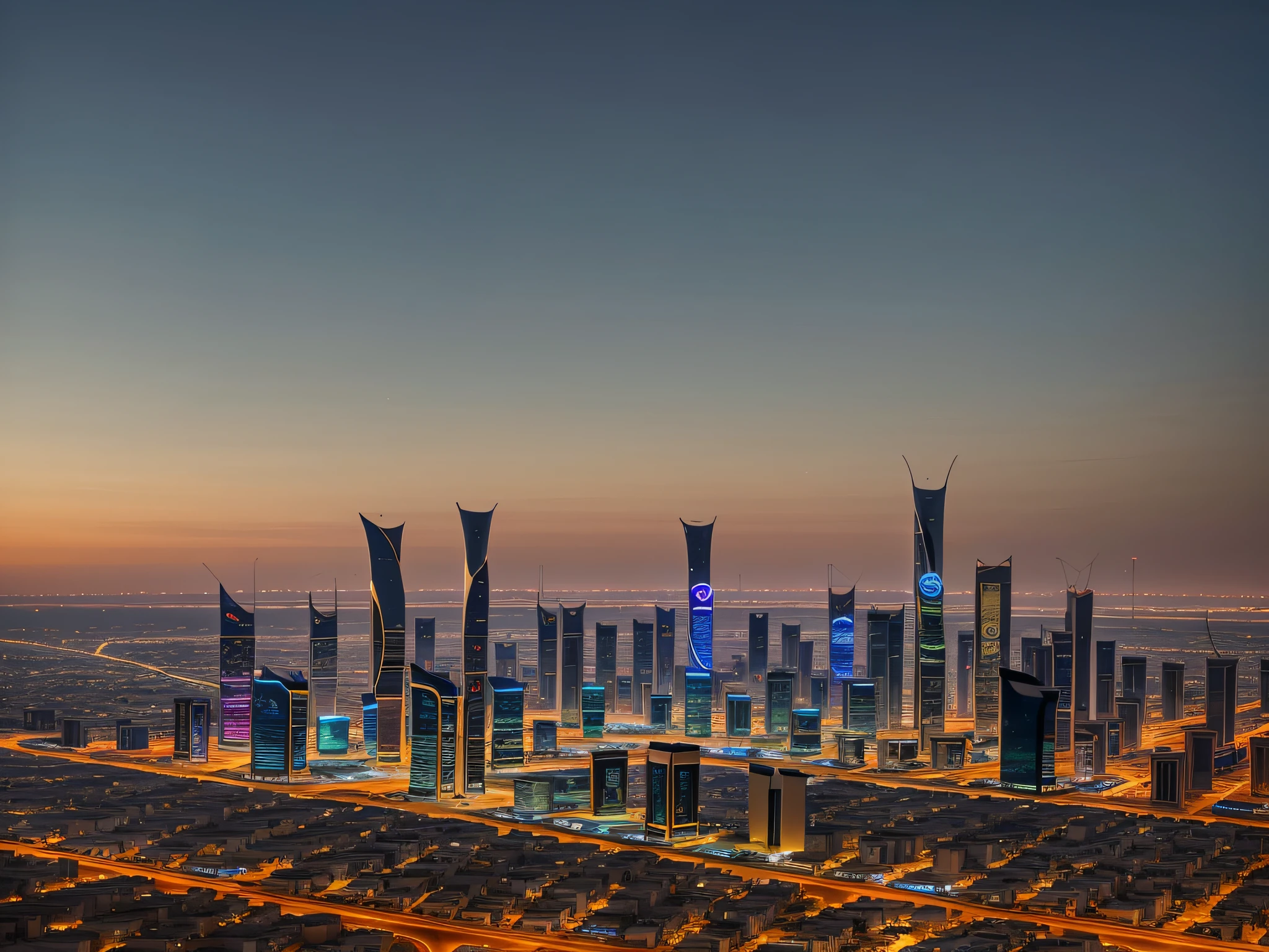 Riyadh city view during the blue hour from King Fahad Road --auto --s2