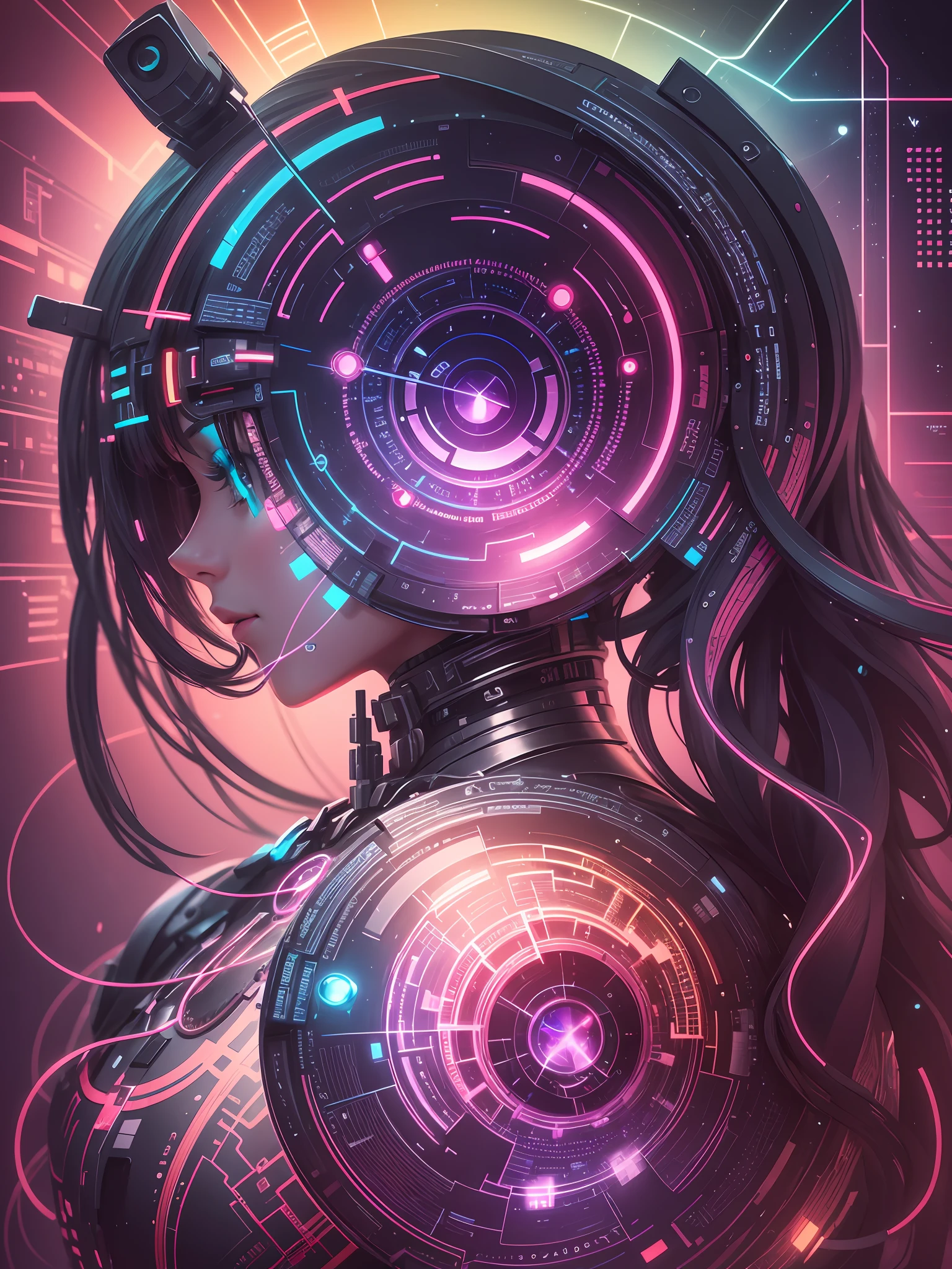 An image that shows the beauty of artificial intelligence, including symbols and circuits that overlap with an impressive palette of vibrant and captivating colors. --auto --s2