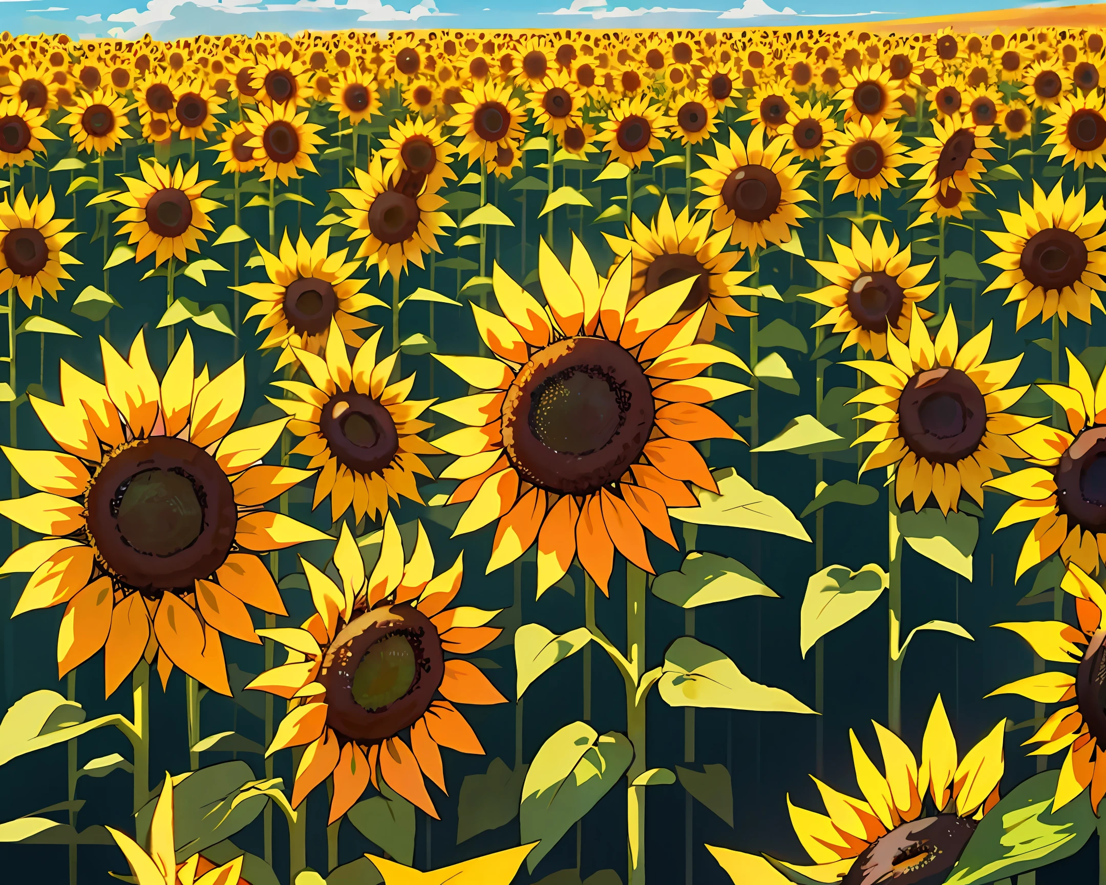 Summer, sunflowers, anime, no people