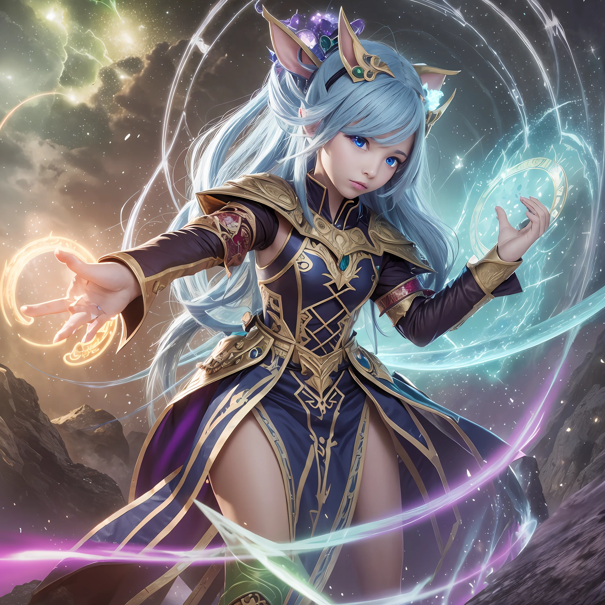 in magical tower, Magic elves, Angry elvens, Angry elves, Very annoyed, Use natural disasters, Protect race --ar 16:9 --auto --s2