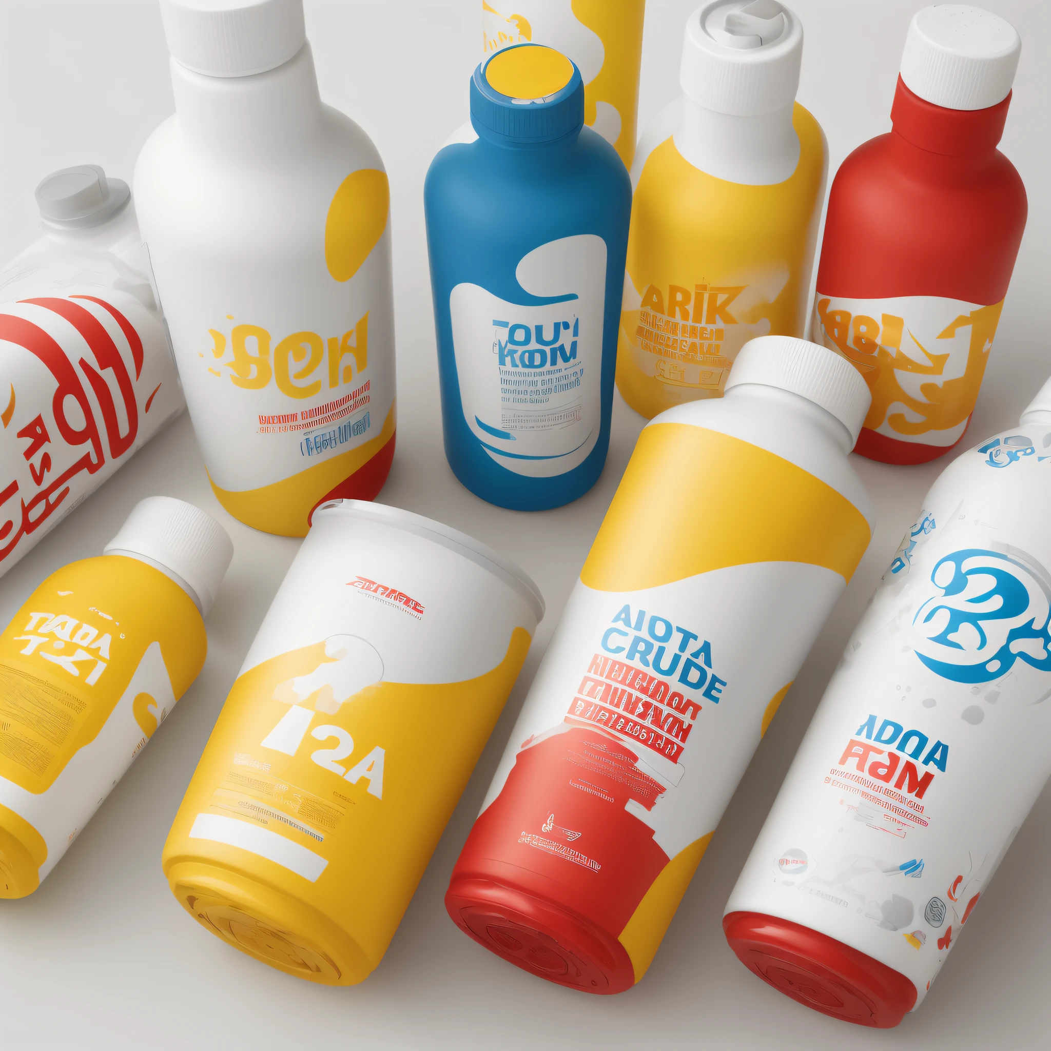. A sports drink in bottle with modern packaging, Tata text, flakes flavor, beverage product labeling, white and red matte and yellow colors