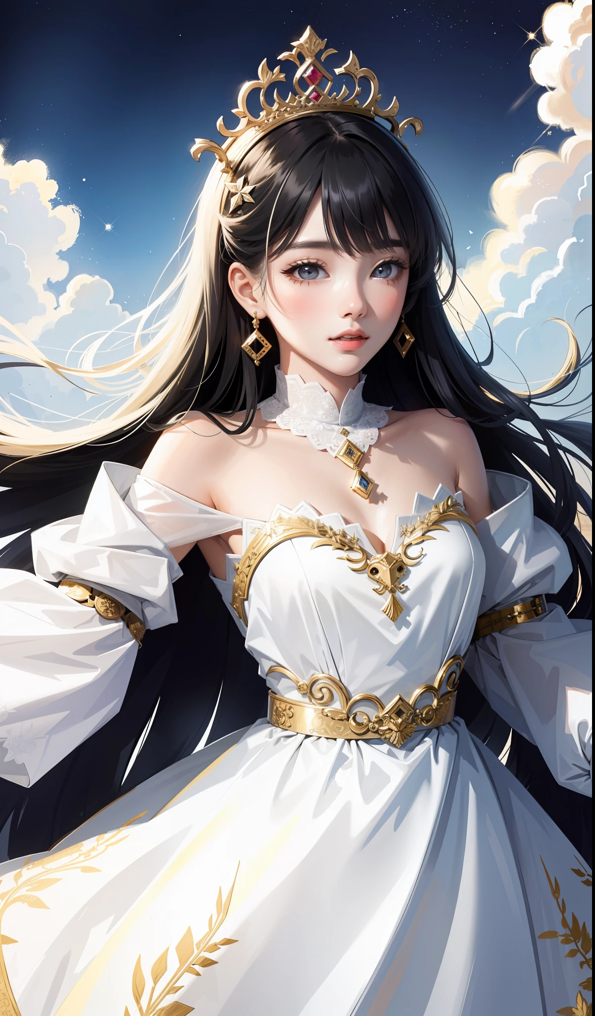 (best quality:1.4), intricate detailed, 20 years old korean girl, goddess, each girl wearing different princess style dress,