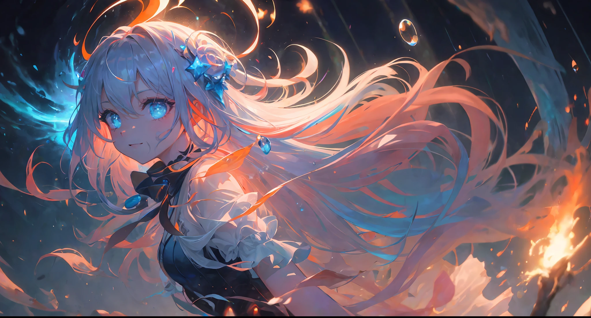 (Masterpiece:1.2), best quality, (illustration:1.2), (ultra-detailed),Eye focus,(Masterpiece Glow, pink lens flare), (Cinematic background), hyper details, (delicate detailed), ( intricate details) ), octane render, hdr, (hyperdetailed:1.15), ((colourful)), (soft light:1.2), 1male,, ultra-detailed eyes, , thick, rainbow painting drops, paint teardrops, men composed of paint, fully painted, splat, splash, outdoor, (Bioluminescent Hair: 1.1), (Glowing Eyes), (Silver Hair)), (Cinematic Masterpiece), Ferocious, Powerful, Splashing Colors Absolutely Eye-catching, (Movie Headlights), ((Caustic)), Dynamic Angles, Beautiful Details Glow, Ambient Occlusion, Ambient Light, Ray-Traced Reflections, (Best Lighting, Extremely Delicate and Beautiful), ((Cinematic Light)), (Soft: 2), (Otherworld Events), Otherworld Portals, Dreaming, (Curious), (Mysterious), (Exploring New Worlds), (Whimsical :2), Intricate Background, Vitality, Spirit, (Gentle Smile), Dreamland, Skyscraper, (Tree of Life), Vortex, Magic Array,(extremely detailed CG unity 8k wallpaper,masterpiece, best quality, ultra-detailed),(best illumination, best shadow, an extremely delicate and beautiful),floating, [(dynamic angle,((1girl)):1.2,(blue:1.3+red+orange) scales:1.2+fire:1.3),(long blue hair:1.2+long pink hair+long orange hair:1.3),red eyes,dynamic pose,(wings),scaly white armor,sharp claws,snarling,aggressive look):0.75], [ :(smoky mountains,foggy atmosphere,(flying embers),sky adorned with stars,misty clouds,illuminated by fire):0.6]