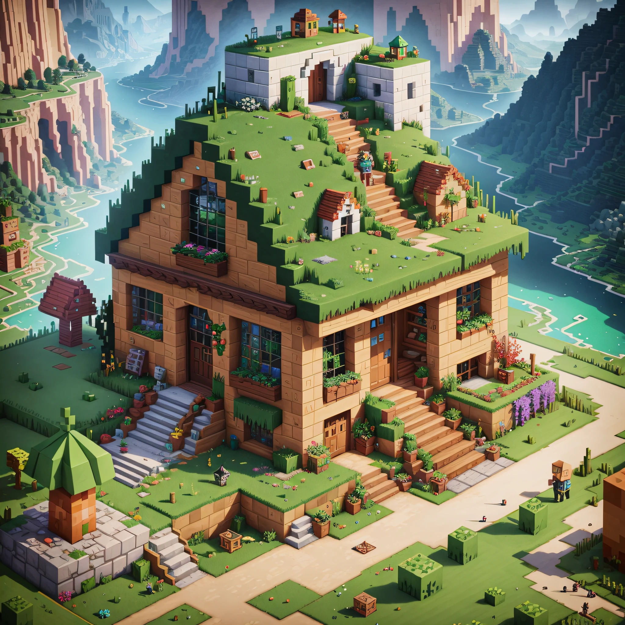 4k image of a Minecraft world, with characters and objects from the game Toca Life World with the design features preserved by the original of the game. Above, the name of Minecraft and Toca Life World --auto --s2