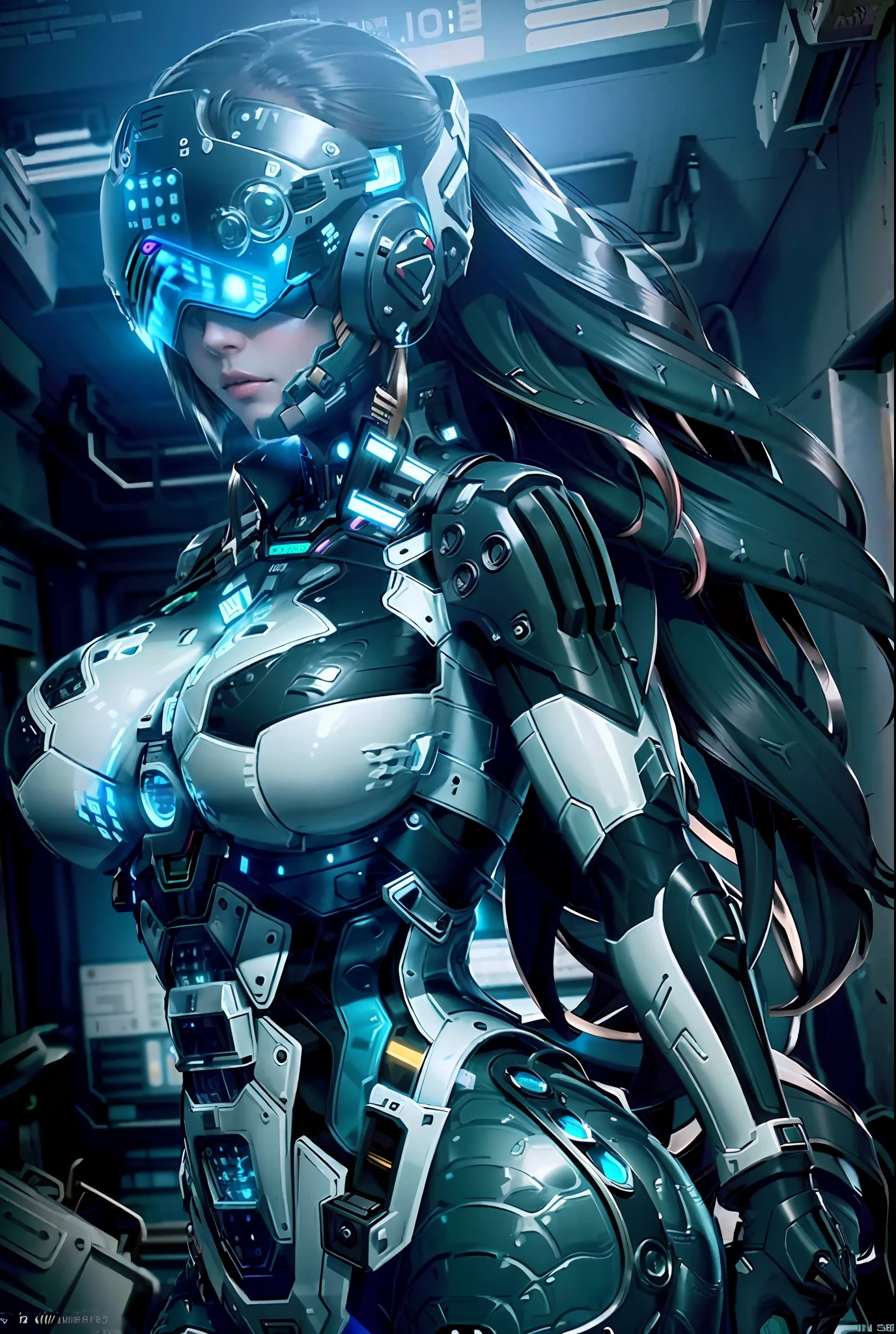 ((Best Quality)), ((Masterpiece)), (Very detailed: 1.3), 3D, rfktr_technotrex, Beautiful cyberpunk woman, shaggy hair, (wearing thick and high-tech head-mounted display: 1.2), Invasion of computer terminals, Computer servers, LCD screens, fiber optic cables, Company logo, HDR (High Dynamic Range), Ray Tracing, NVIDIA RTX, Super Resolution, Unreal 5, Subsurface Scattering, PBR Textures, Post-processing, Anisotropic filtering, depth of field, maximum sharpness and sharpness, multi-layer textures, albedo and highlight mapping, surface shading, accurate simulation of light-material interactions, perfect proportions, octane rendering, duotone lighting, low ISO, white balance, rule of thirds, wide aperture, 8K RAW, efficient sub-pixels, subpixel convolution, luminous particles, light scattering, tyndall effect, sexy big breasts, half-exposed breasts, sexy legs