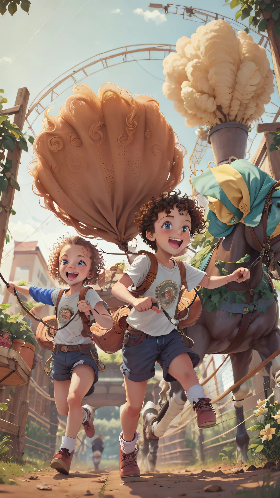 TWO TWIN GIRLS, CURLY HAIRED, BRUNETTES, RIDING HORSES