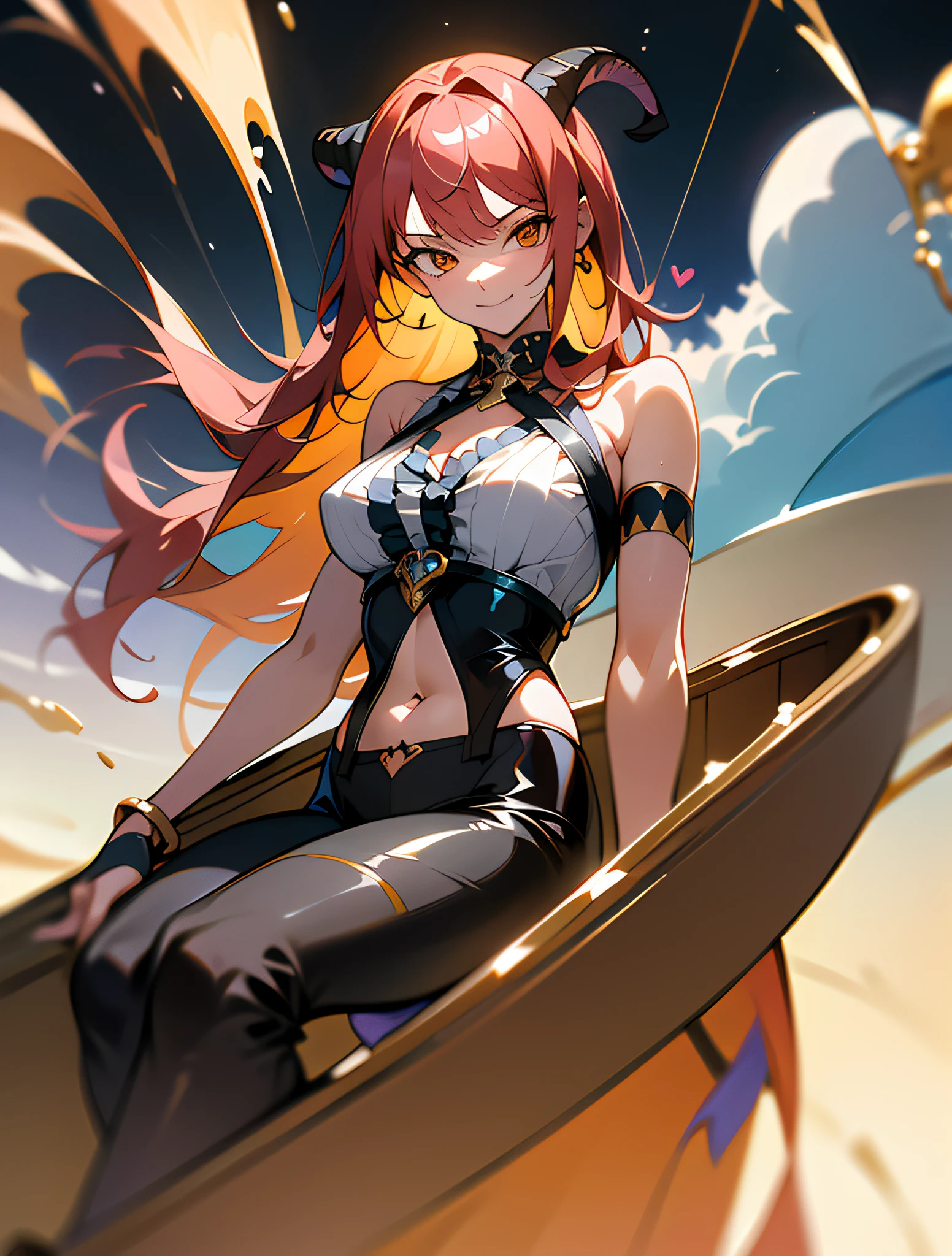 ((Cute Anime Girl)), (Animation Style)), (Low Angle), The head has horns, the ends of the hair are curly, (High image quality, detailed CG art), (Beautiful illumination and shadows, floating effect) (1 person) (Shiny hair, blue hair: 1.2 + White hair: 1.6), when the skin between the chest volume and the lower abdomen is moist, dripping water and sweat drops slide down together, Sexy and gorgeous, still photos convey dynamic effects. The female body is beautiful, very sexy, attractive, full of seduction, and the transparent texture of the leggings is just right. My eyes lit up. ((low saturation)), ((oily skin)), ((water droplets on the skin)), (erotic)): 1.6. The body is moist and shiny, the body is moist and shiny, the body is moist and shiny, the breasts are large, the buttocks are large. ((masterpiece)), top quality, super detailed, very realistic, the whole body is wet, rained, all sweat beads are clearly visible. (Masterpiece:1.6), (Best Quality:1.5), Ultra High Definition,1 Girl, Very Detailed,8k, Beautiful, Detailed Eyes, View Viewer, Strong Dark Color, (Depth of Field), (Dynamic), (Epic), Sharp Focus, (Intricate Details: 1.86), Full Color, Nano, Bangs, Strapless, Belt, Gold striped transparent heart nipstick, blue sky, bracelet, breasts, (Orange Eyes: 1.72), bubbles, cleavage, clouds, daytime, earrings, flowing hair, blue transparent heart nipple sticker, groin, obvious vest line, jewelry, big, long hair, navel, orange hair, transparent latex pants, shoulder tattoo, collarbone obvious, sky, smiling, sitting, obscene tattoo on abdomen, nipple seals only on upper body, tattoos, pirate ship, (one piece), (strength: 1.4), ((full body)), body wet and shiny,