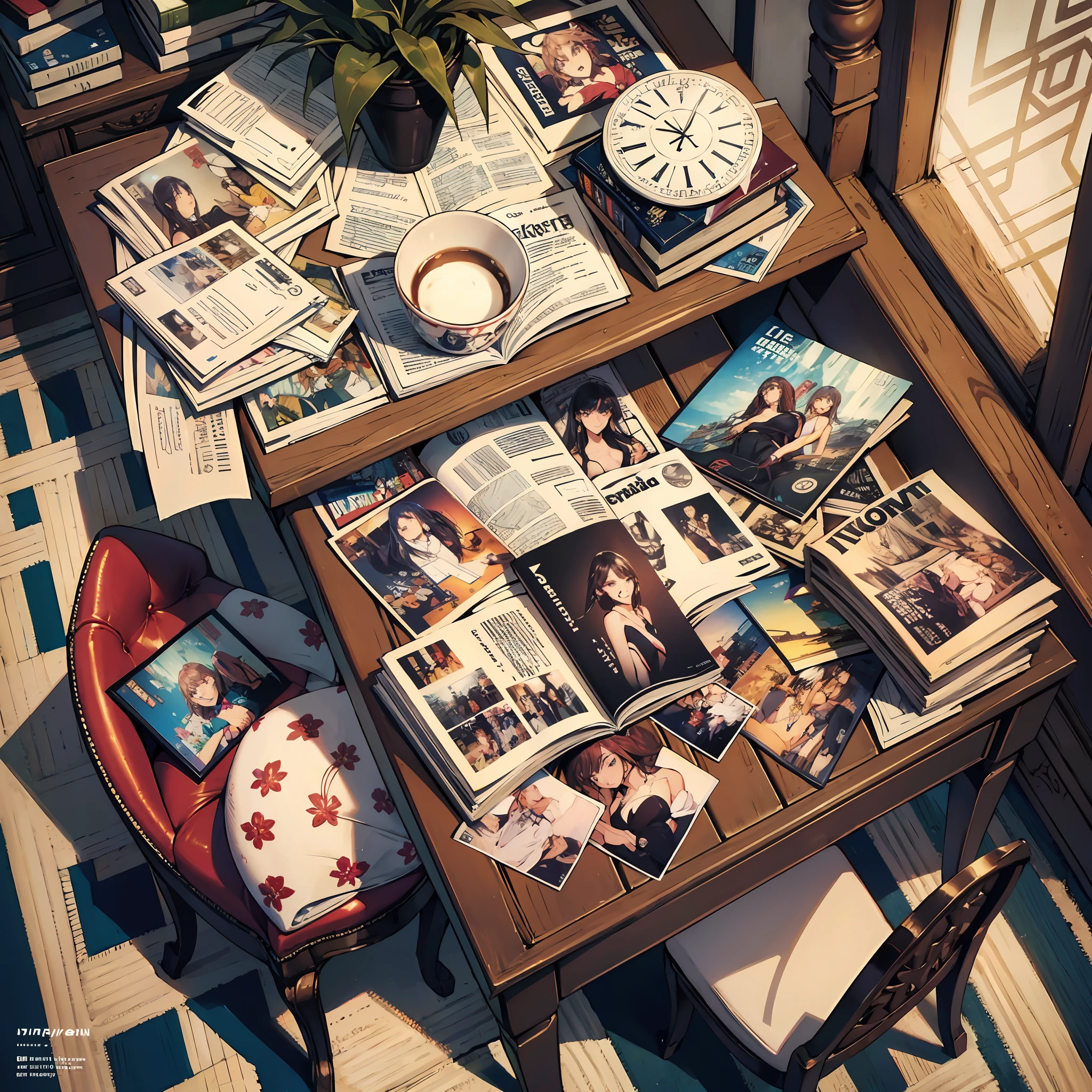 Tables, beautiful magazines, stunning beauties