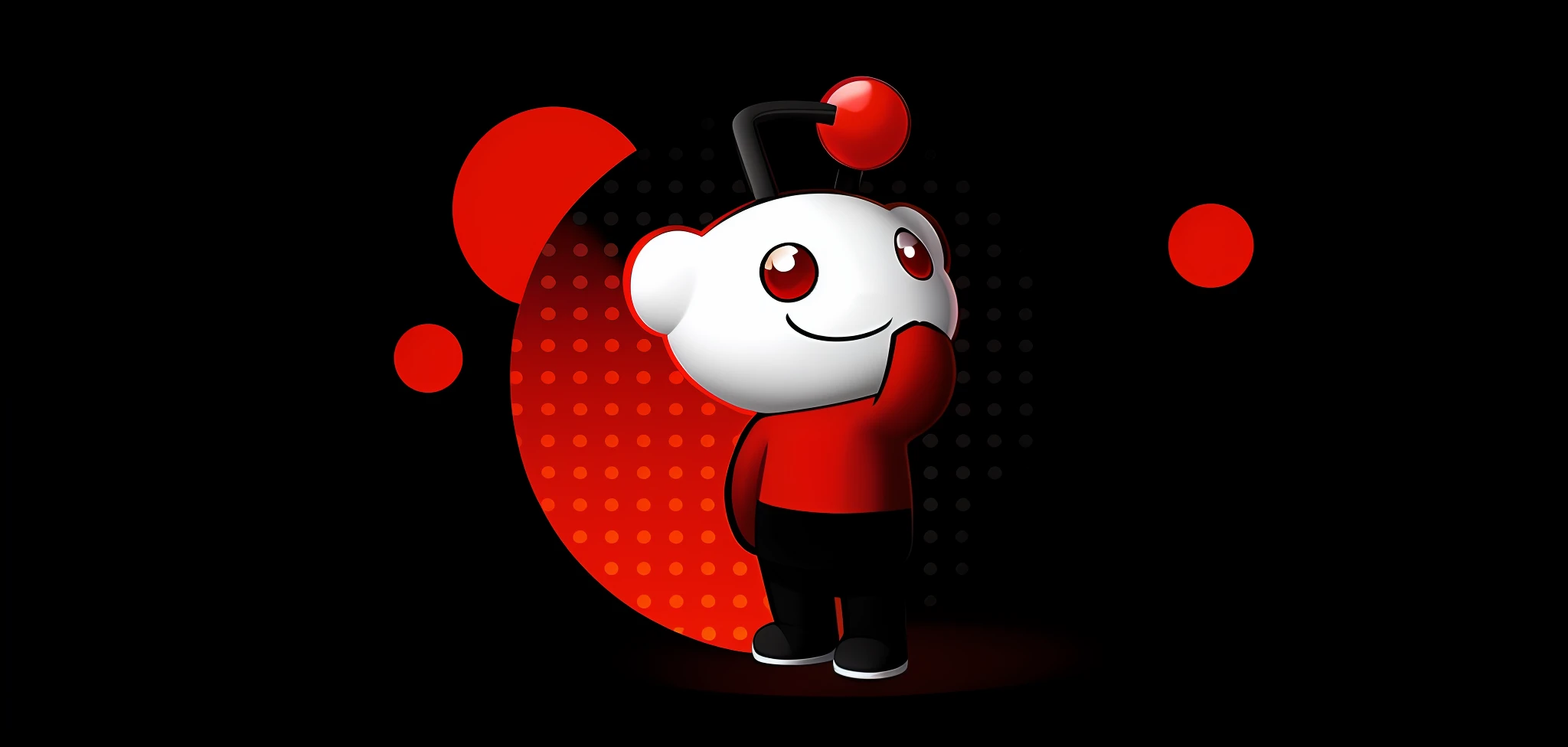 cartoon character with red eyes and a black shirt, reddit, reddit moderator, 3d model of a japanese mascot, featured on reddit, reddit contest winner, cory behance hd, reddit meme, trending on dribbble.com mascot, cute! c4d, trending on reddit, profile picture 1024px, deviantart, reddit post, red dot --auto --s2
