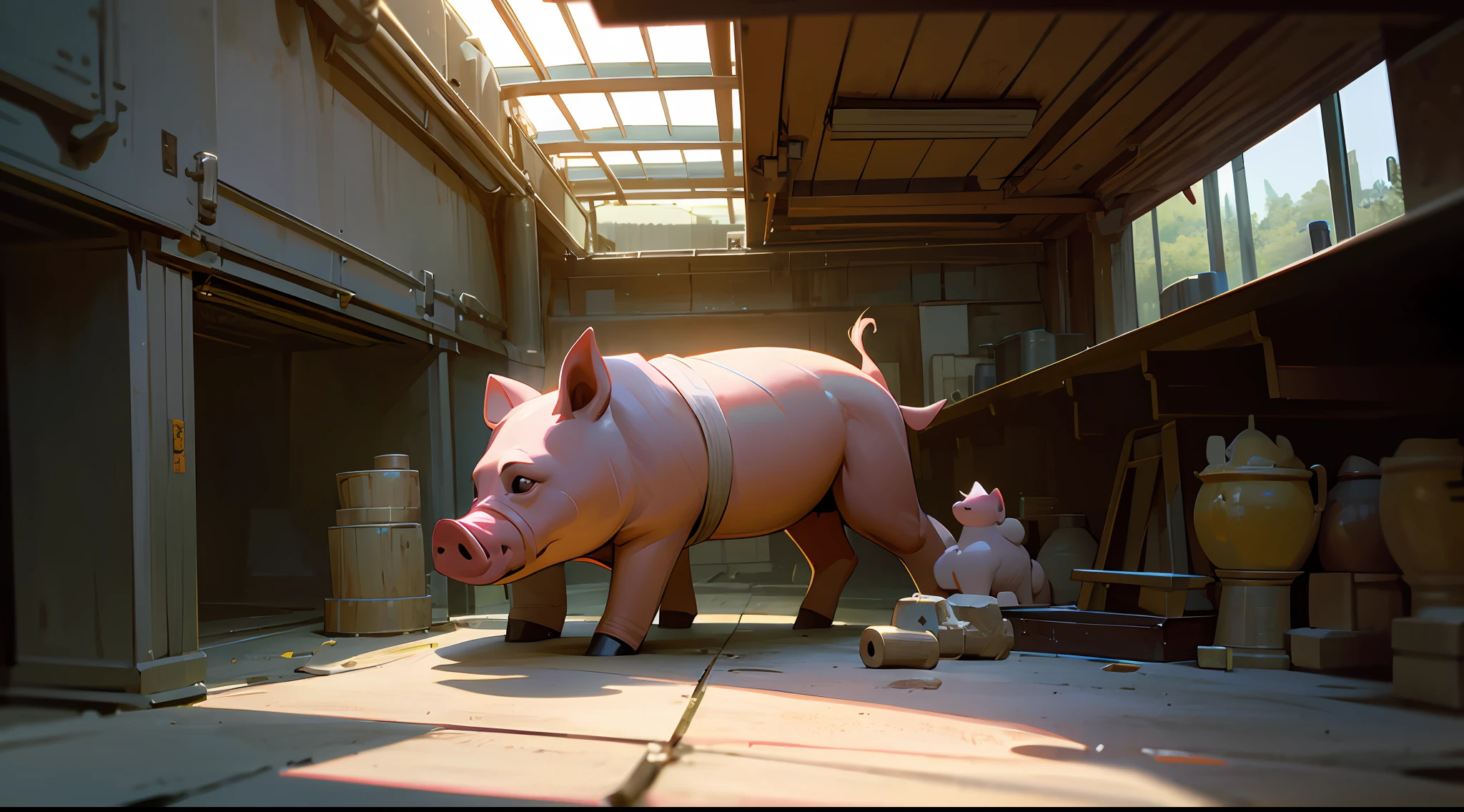 /imagine prompt: sculpture of A pig drives a Wooden Dummy stake in the underground parking lot ,pig::10, low angle::6, Wooden Dummy::4, Underground parking lot::9, S-shaped composition::5, Bottom view::10, realistic 3D::15, Dramatic light::14, beautiful lighting::11, Dramatic::16, 8K Resolution::10, Space station::10, fIm photography::10, Postmodern Photography, Antique::8 --seed 485255 --s 100 --q 2 --c 3 --v 5.1 --auto --s2