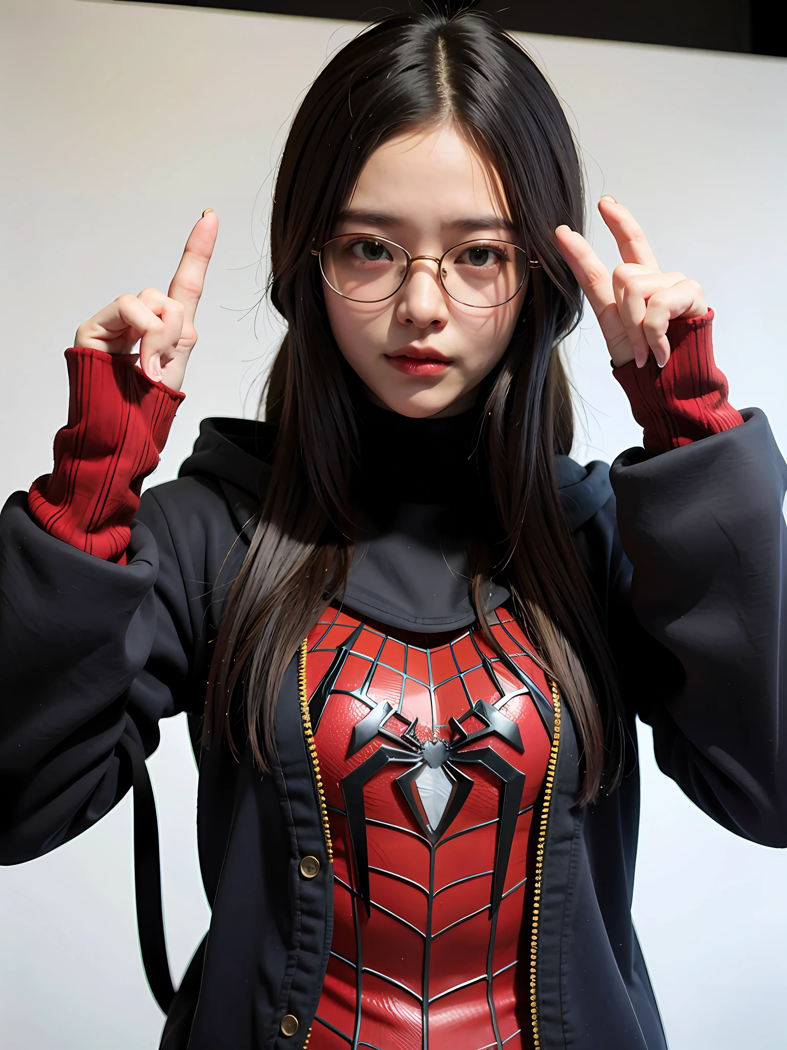 Spiderman girl in glasses and mask hood
