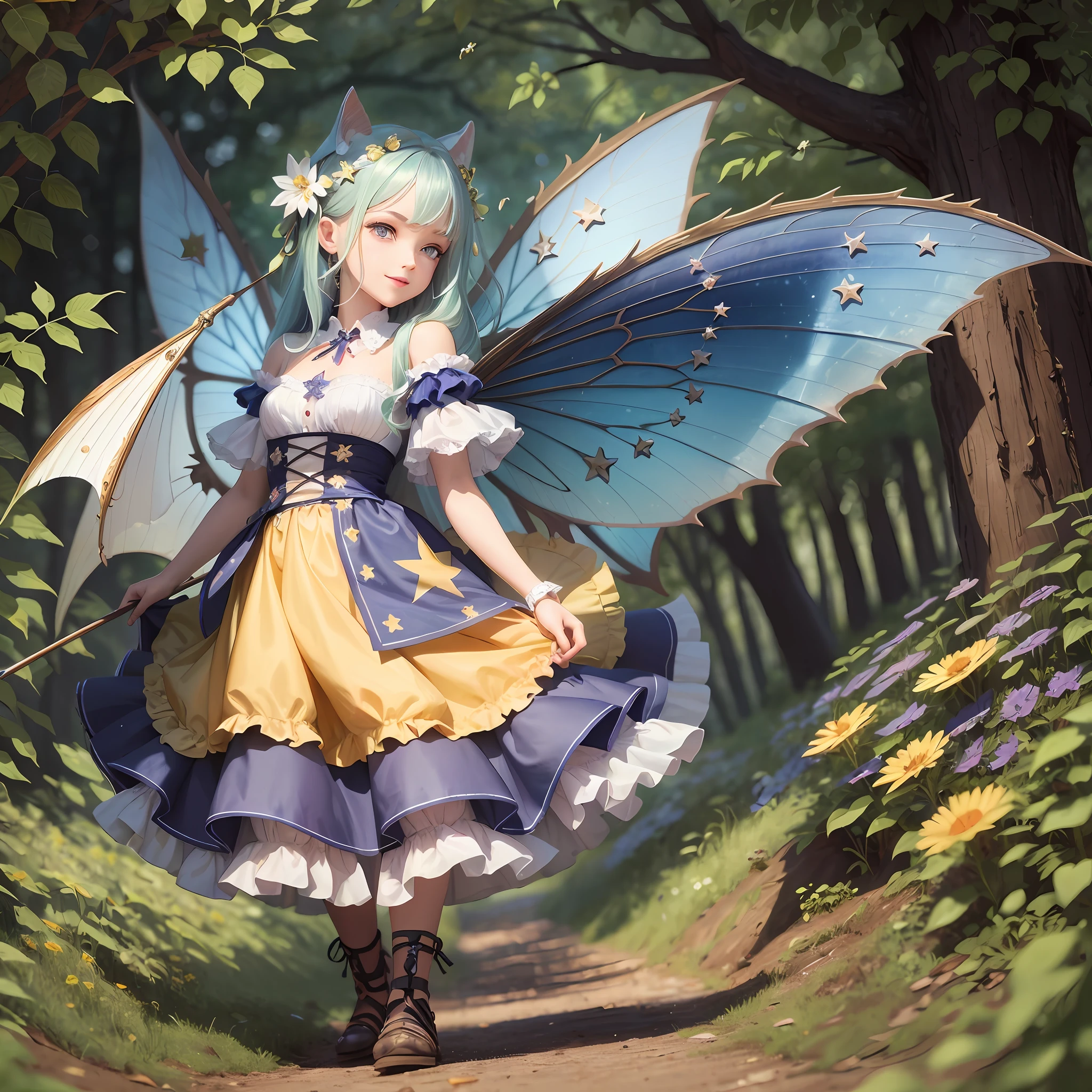 occidental - style image of a woman dressed in a fairy costume, portrait of a fairy, portrait of fairy, fantasy art style, smiling as a queen of fairies, queen of the fairies, anime fantasy artwork, high detailed official artwork, beautiful fairy, fantasy illustration, 2. 5 d cgi fantasy artwork, cushart krenz key art feminine, fairy, brown hair, european flag