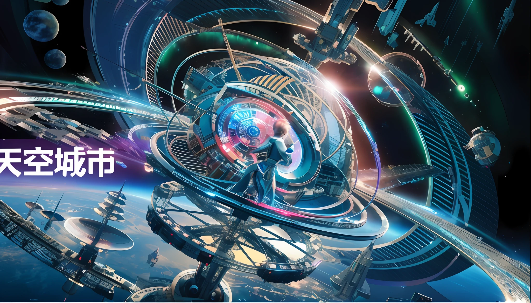 there is a picture of a futuristic space station with a clock, intricate futurism, sci-fi digital art illustration, science fiction digital art, greg beeple, sci-fi digital art, cyborg goddess in cosmos, intricate machine in space, futuristic digital art, digital visionary art, inspired by Johfra Bosschart, 4k highly detailed digital art, science fiction art ]