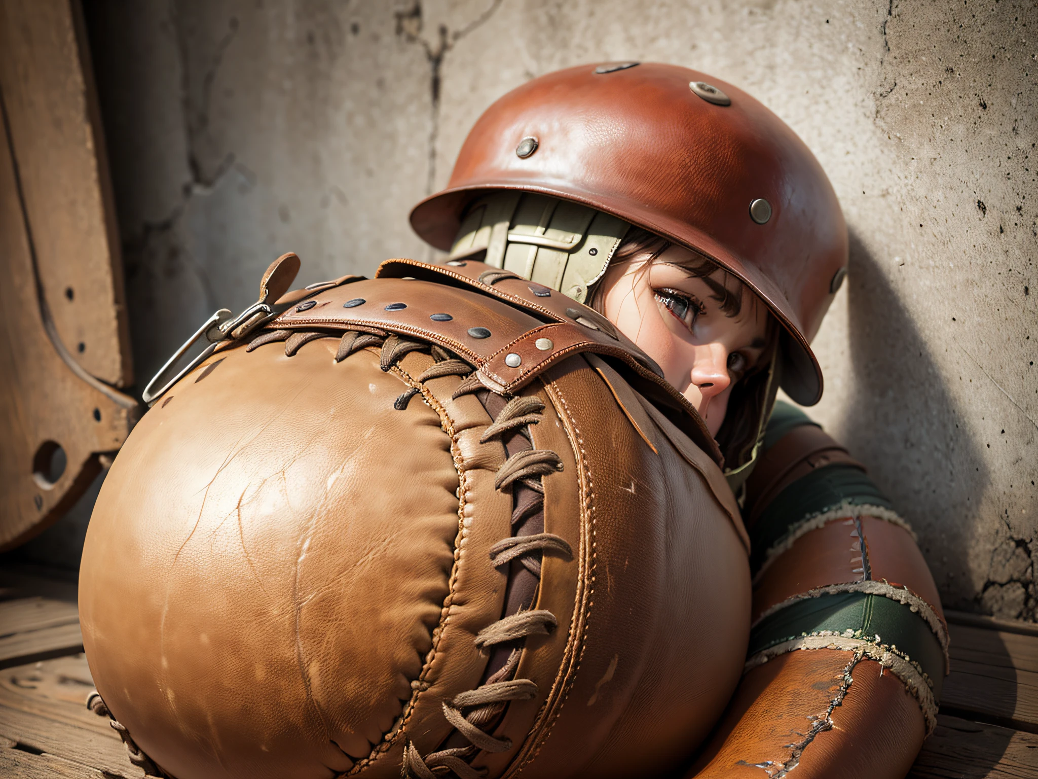 An old beat up baseball sitting in a vintage leather baseball glove --auto --s2