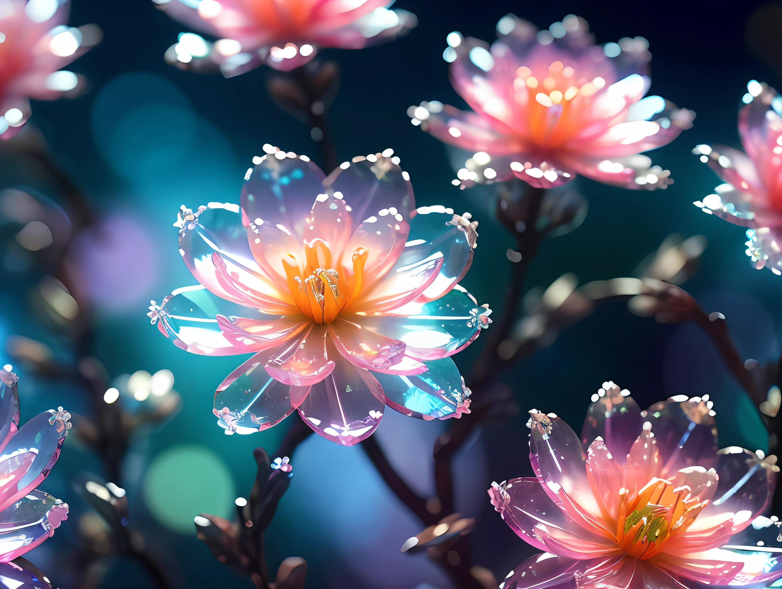 crystal spring blossom,
fantasy, galaxy, transparent,
shimmering, sparkling, splendid, colorful,
magical photography, dramatic lighting, photo realism, ultra-detailed, 4k, Depth of field, High-resolution