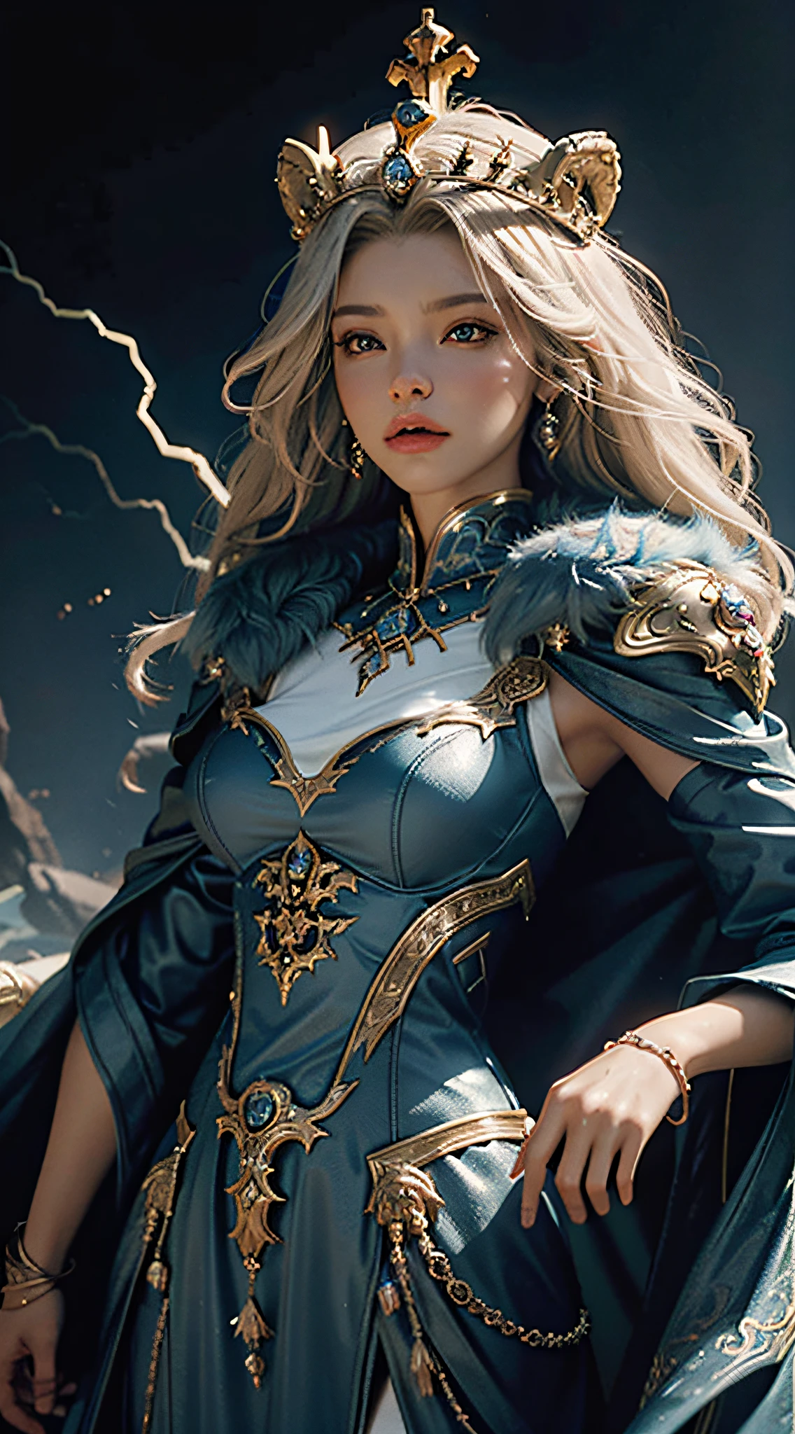 Anthill of a close up of a white lion with crown and a lightning bolt in its mouth, roaring blue lion. majestic, gorgeous goddess of leo, lion warrior, high definition cgsociety, aslan the lion, wallpaper 4k, wallpaper 4 k, dominant wihte and blue colours, 4k highly detailed digital art, lord of beasts, dramatic cinematic detailed fur, cgsociety ).